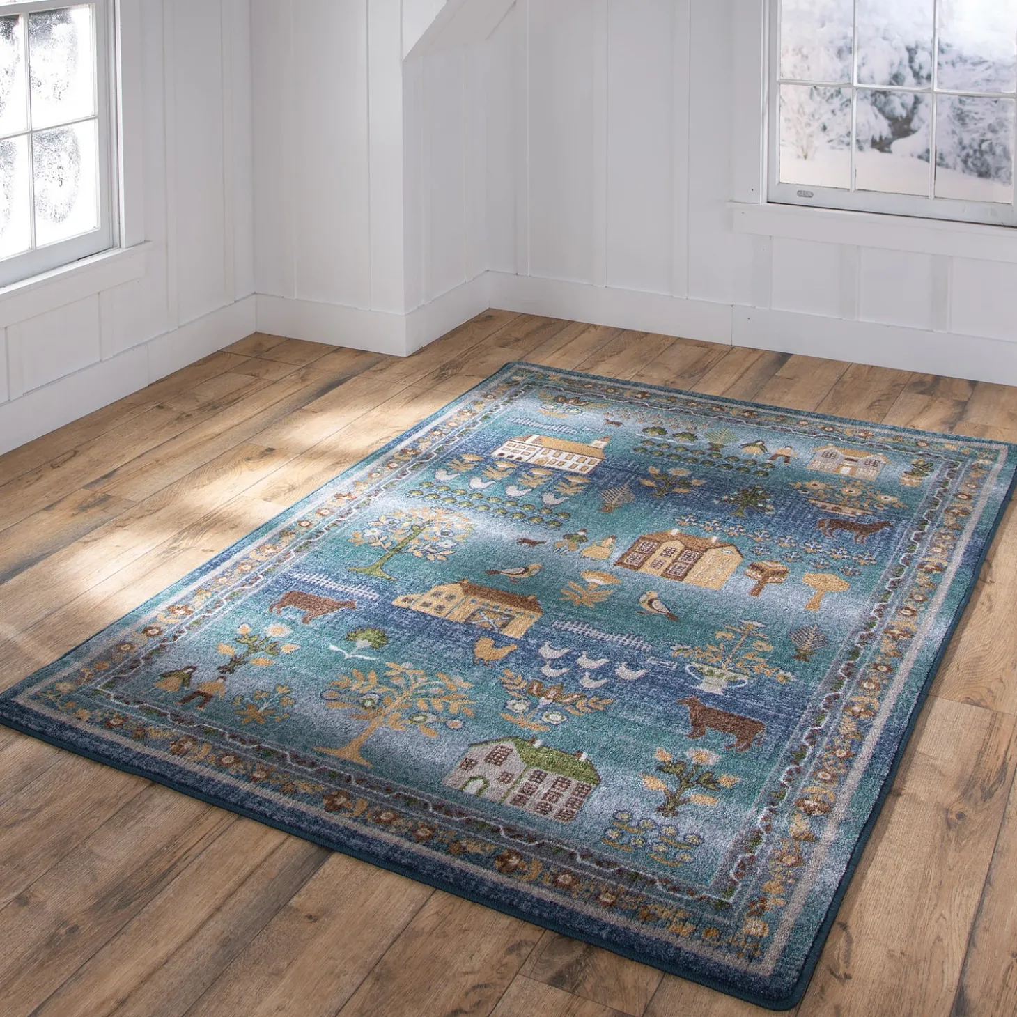 Area Rugs>Plow & Hearth Grafton EnduraStran Folk Art Rug, 5'4" x 7'8"