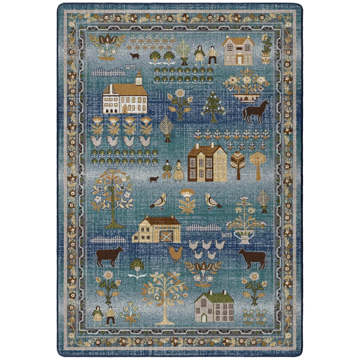 Area Rugs>Plow & Hearth Grafton EnduraStran Folk Art Rug, 7'8" x 10'9"