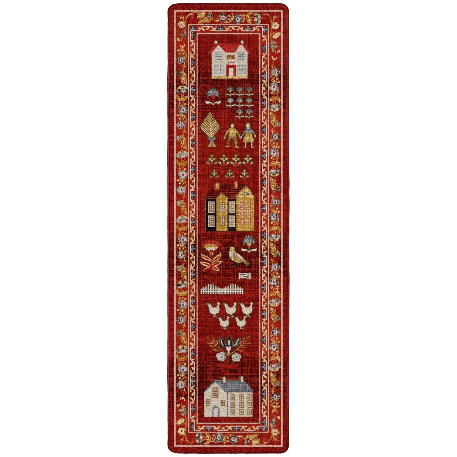 Runners>Plow & Hearth Grafton EnduraStran Folk Art Rug, 2'1" x 7'8" Runner