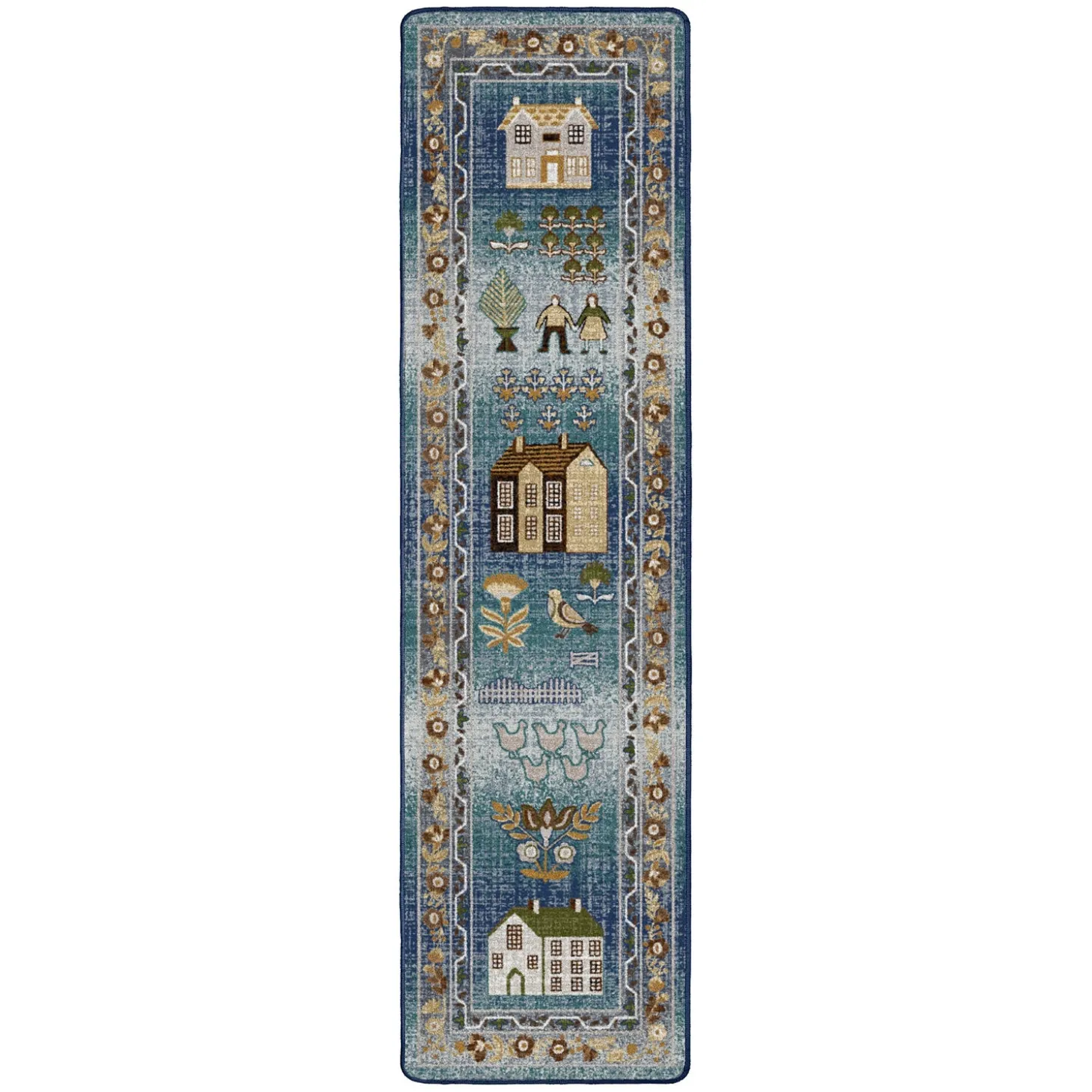 Runners>Plow & Hearth Grafton EnduraStran Folk Art Rug, 2'1" x 7'8" Runner