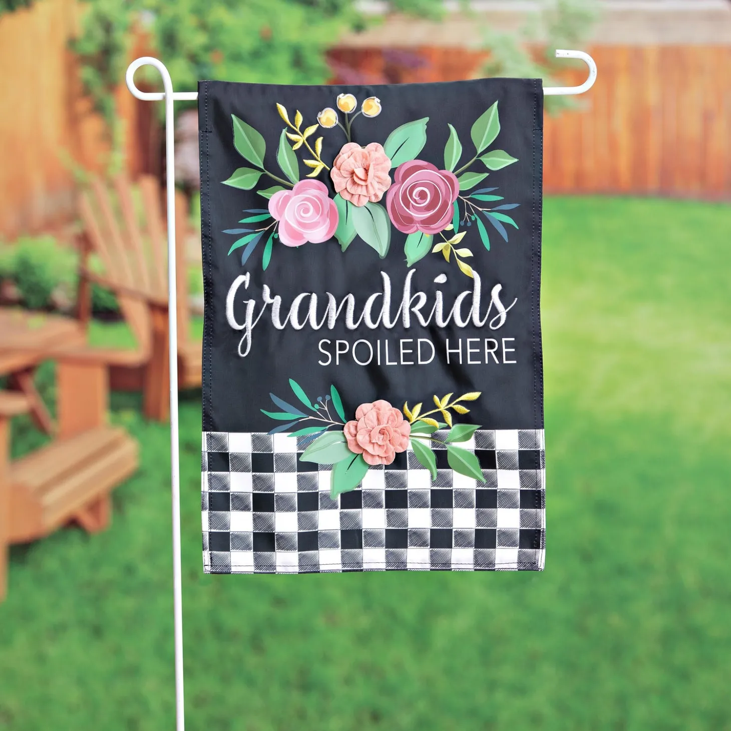 Garden Flags>Plow & Hearth Grandkids Spoiled Here Applique Garden Flag