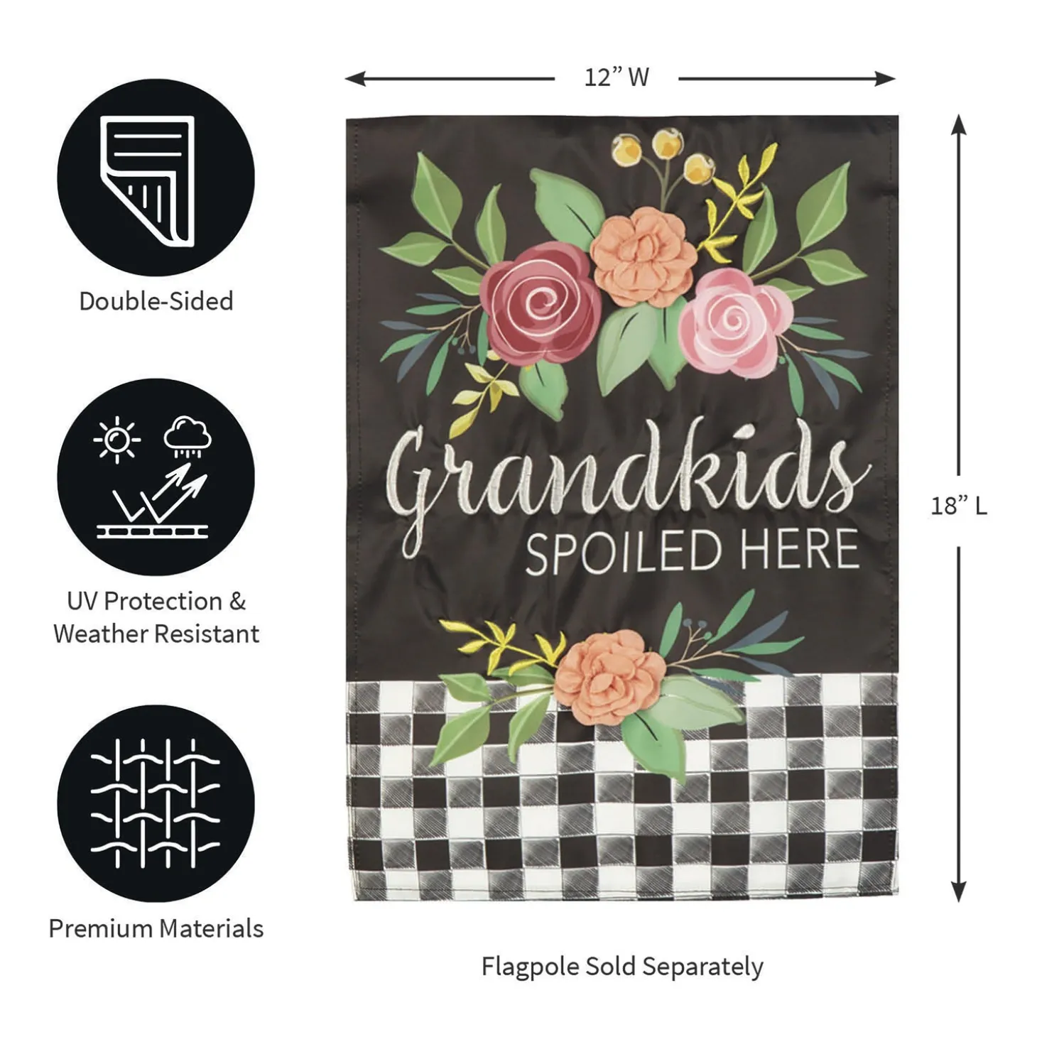 Garden Flags>Plow & Hearth Grandkids Spoiled Here Applique Garden Flag