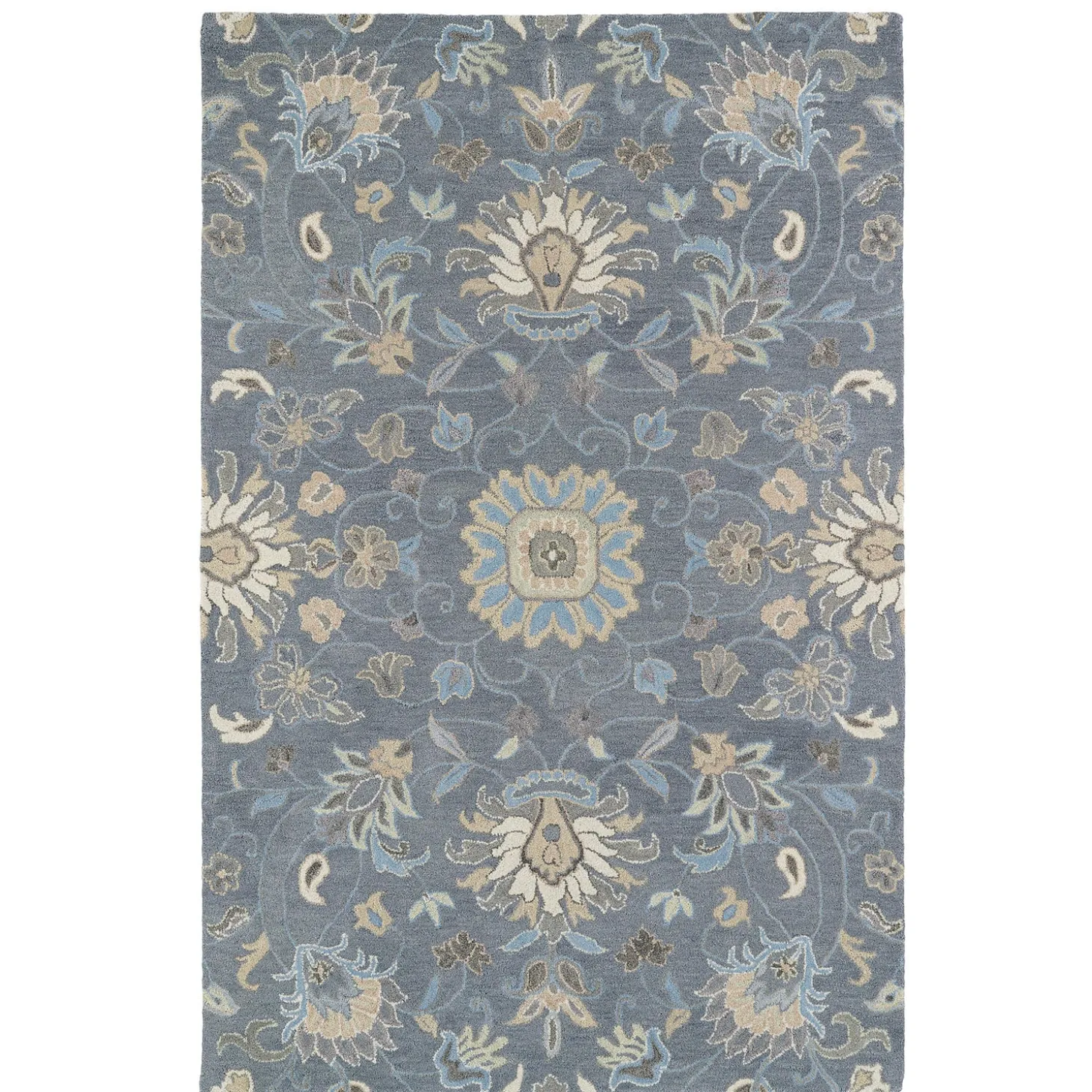 Area Rugs>Plow & Hearth Meadow Floral Vine Wool Rug, 8' x 10' Graphite