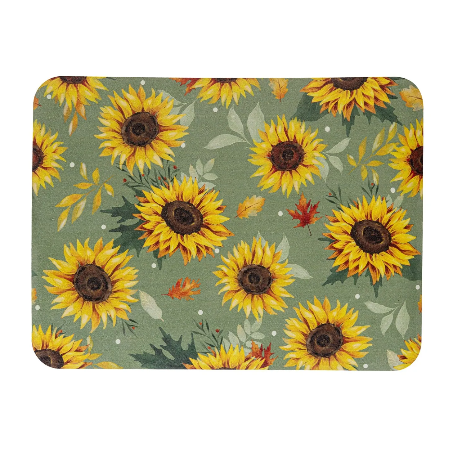 Kitchen Linens | Cleaning Supplies>Plow & Hearth Grateful Gatherings Sunflower Fabric Dish Drying Mat, 20" x 15"