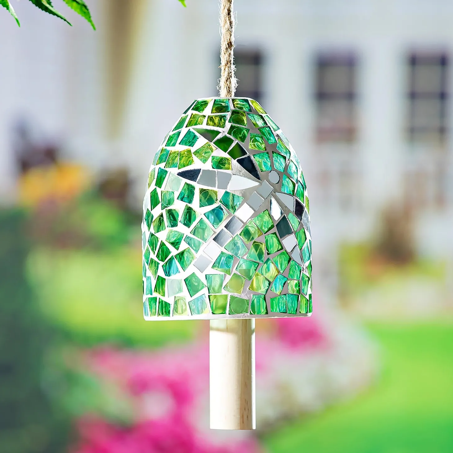 Wind Chimes & Mobiles>Plow & Hearth Green Dragonfly Mosaic Bell Chime