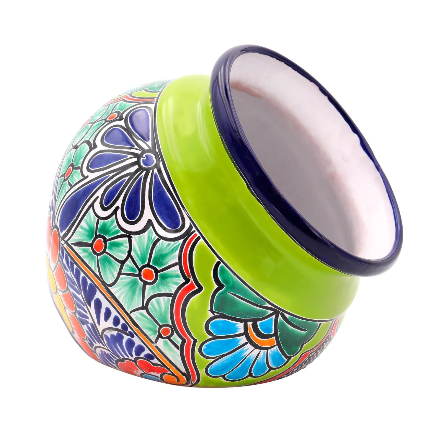 Planters & Plant Stands>Plow & Hearth Green Talavera Tilted Chata Planter, Large