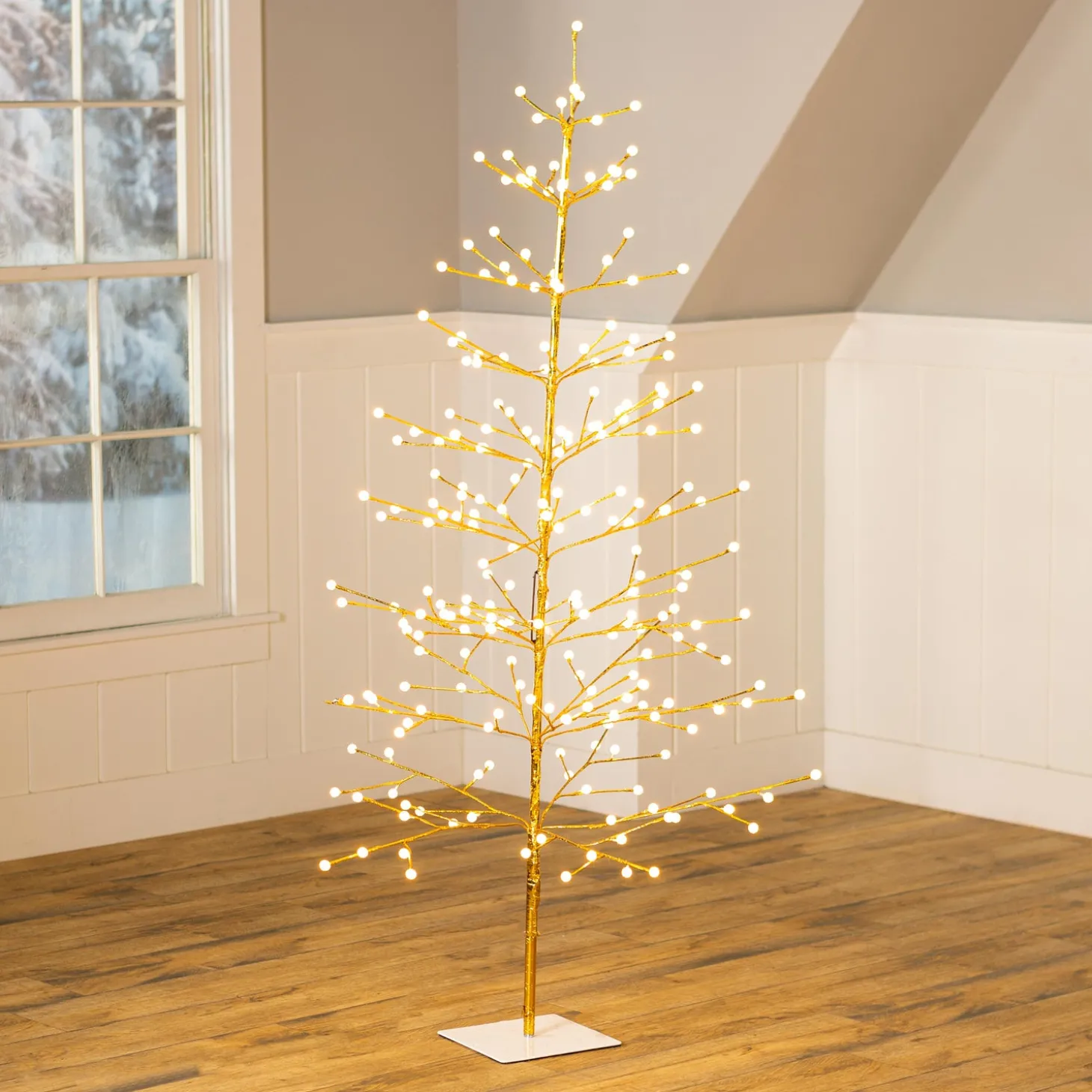 Lighted Trees & Garlands>Plow & Hearth 6'H Indoor/Outdoor Gold Metallic Tree with 240 Warm White Lights