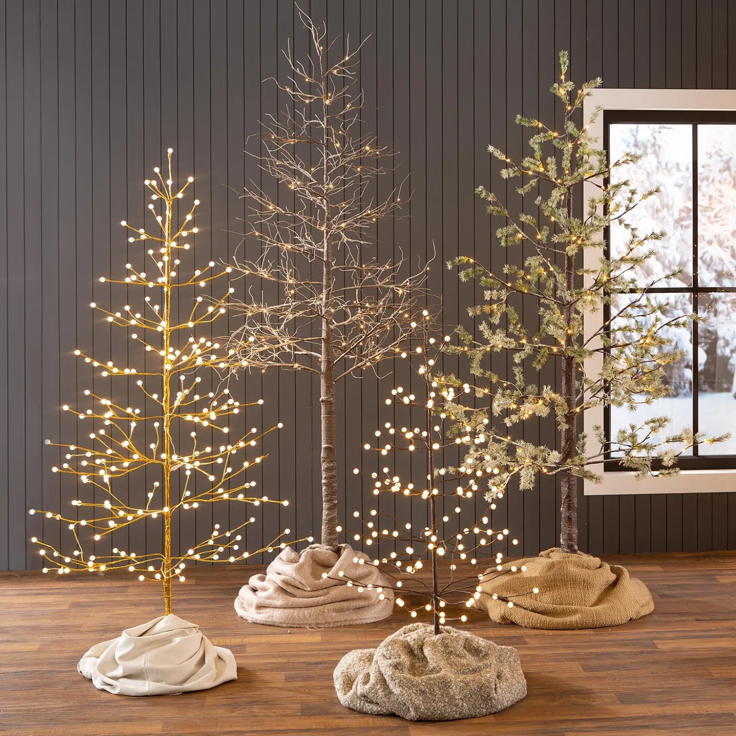 Lighted Trees & Garlands>Plow & Hearth 6'H Indoor/Outdoor Gold Metallic Tree with 240 Warm White Lights