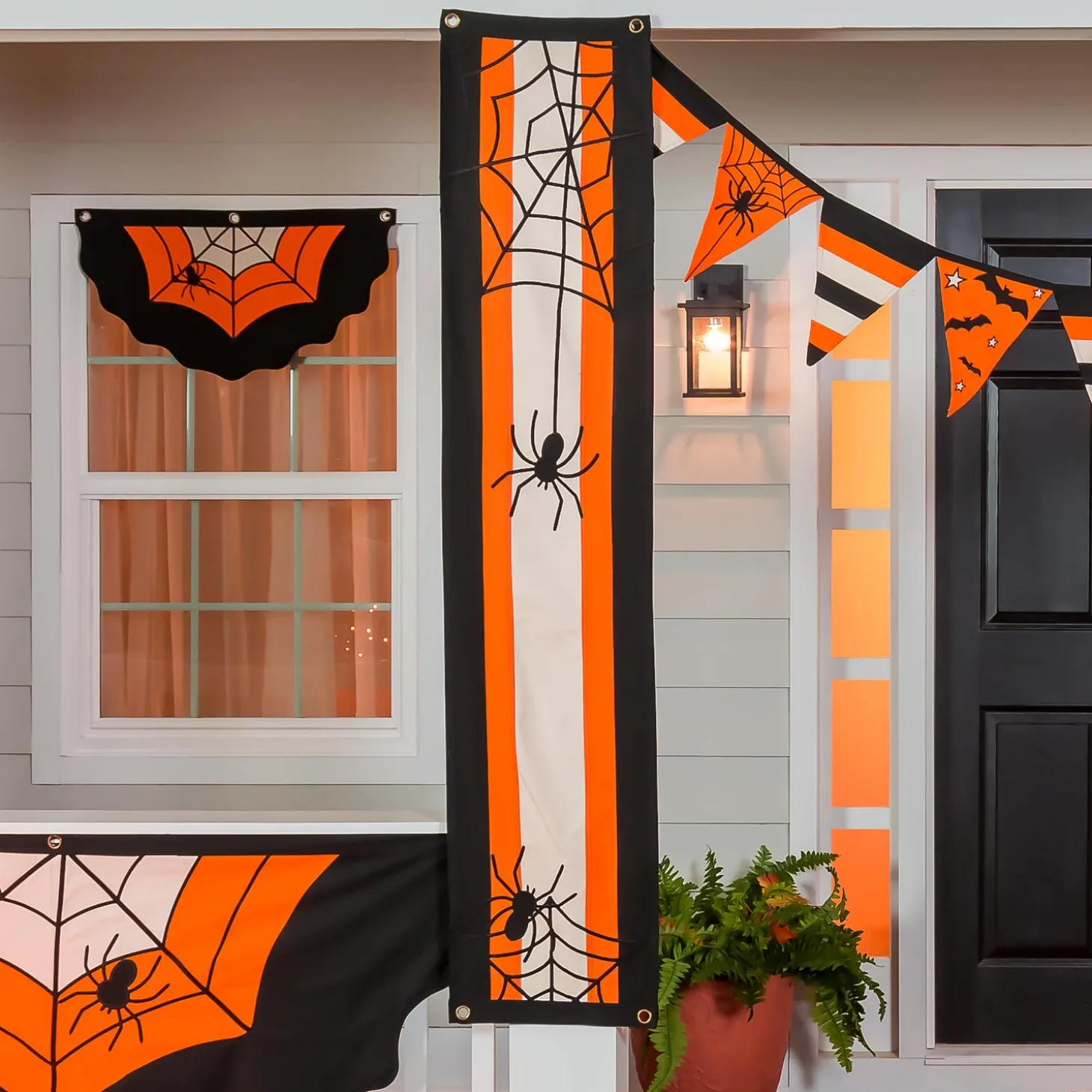 Bunting & Banners>Plow & Hearth Halloween Spider Web Cotton Pillar Bunting