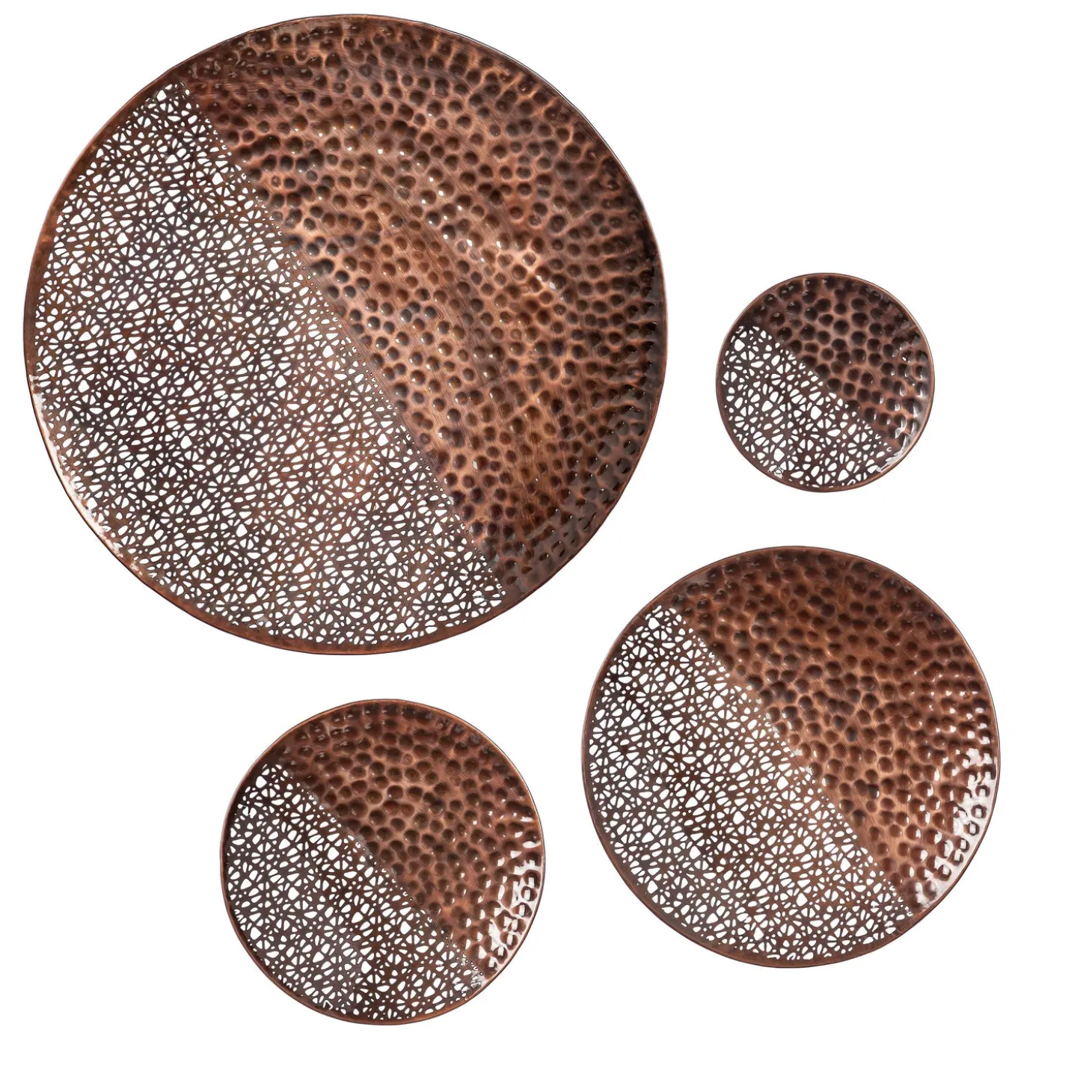 Wall Art>Plow & Hearth Hammered Metal Wall Decor, Round, Set of 4