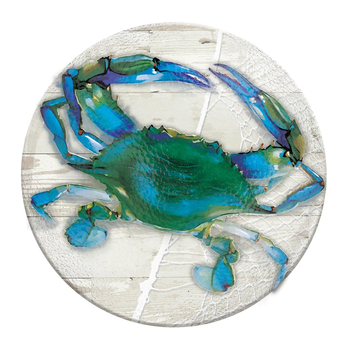 Birdbaths>Plow & Hearth Hand Painted Blue Crab Embossed Glass Birdbath Basin