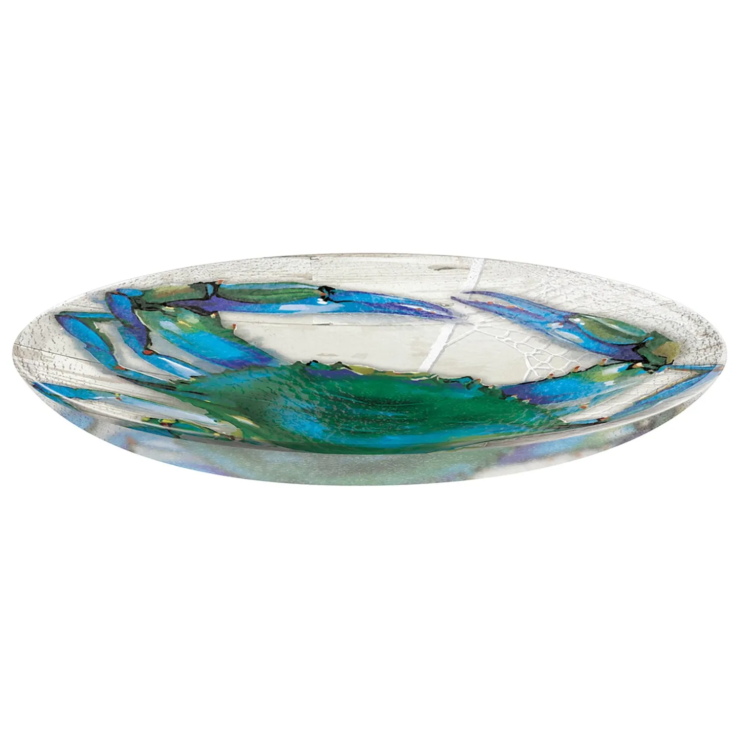 Birdbaths>Plow & Hearth Hand Painted Blue Crab Embossed Glass Birdbath Basin