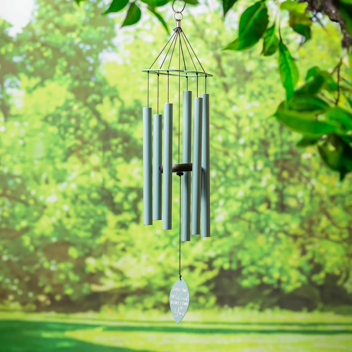 Wind Chimes & Mobiles | Memorial & Garden Plaques>Plow & Hearth Hand Tuned Memorial "Every Time The Wind Blows I Think Of You" Wind Chime