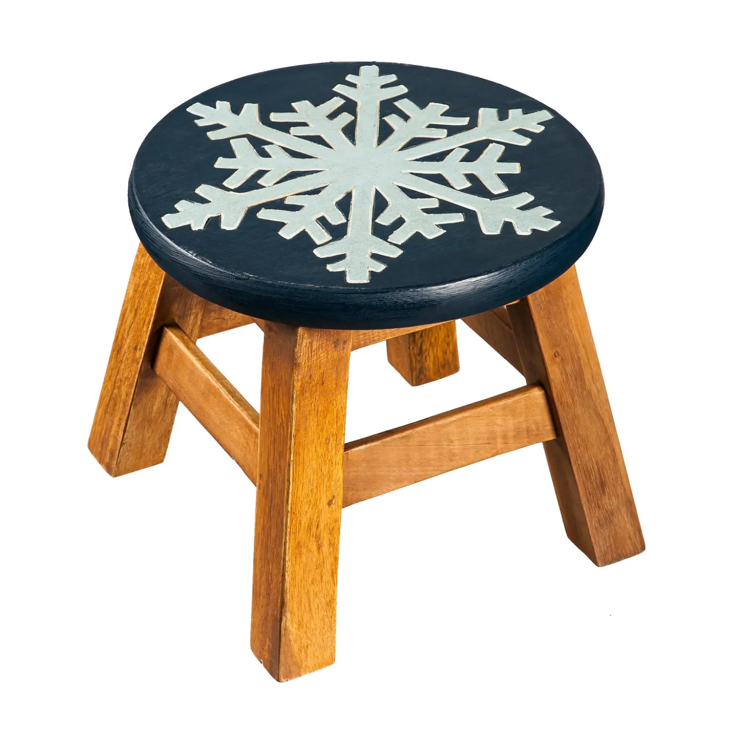 Chairs & Rockers | Rockers & Gliders>Plow & Hearth Hand-Carved Acacia Wood Glittery Snowflake Footstool