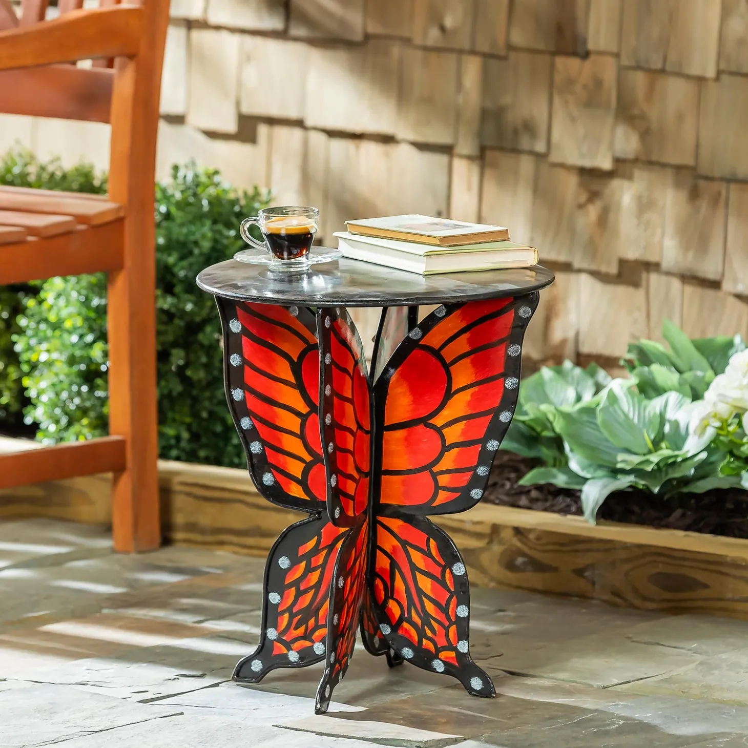 Accent Tables | Outdoor Side Tables>Plow & Hearth Handcrafted Metal Monarch Butterfly Side Table