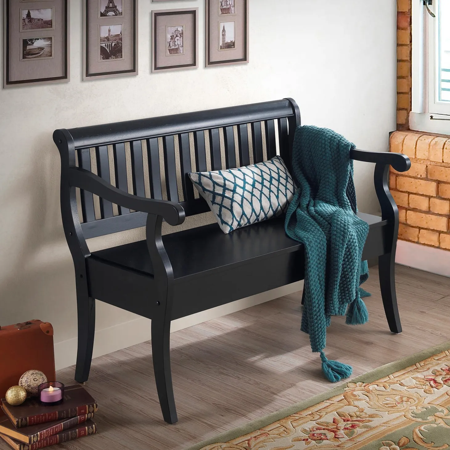 Indoor Benches | Chests & Storage Cabinets>Plow & Hearth Handcrafted Slat-Back Storage Bench