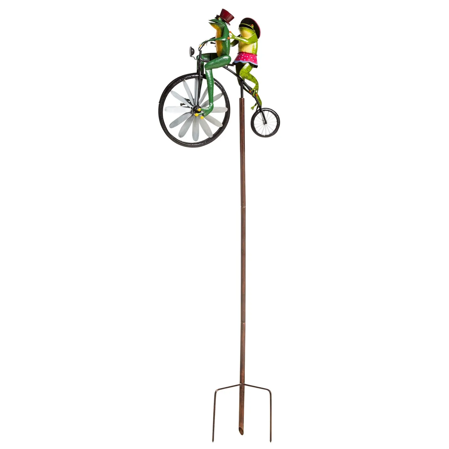 Wind Spinners | Garden Stakes>Plow & Hearth Handmade Bicycling Frogs Metal Wind Spinner