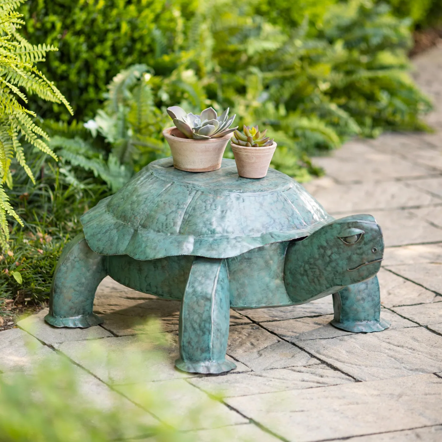 Outdoor Side Tables>Plow & Hearth Handmade Colorful Painted Turtle Metal Side Table
