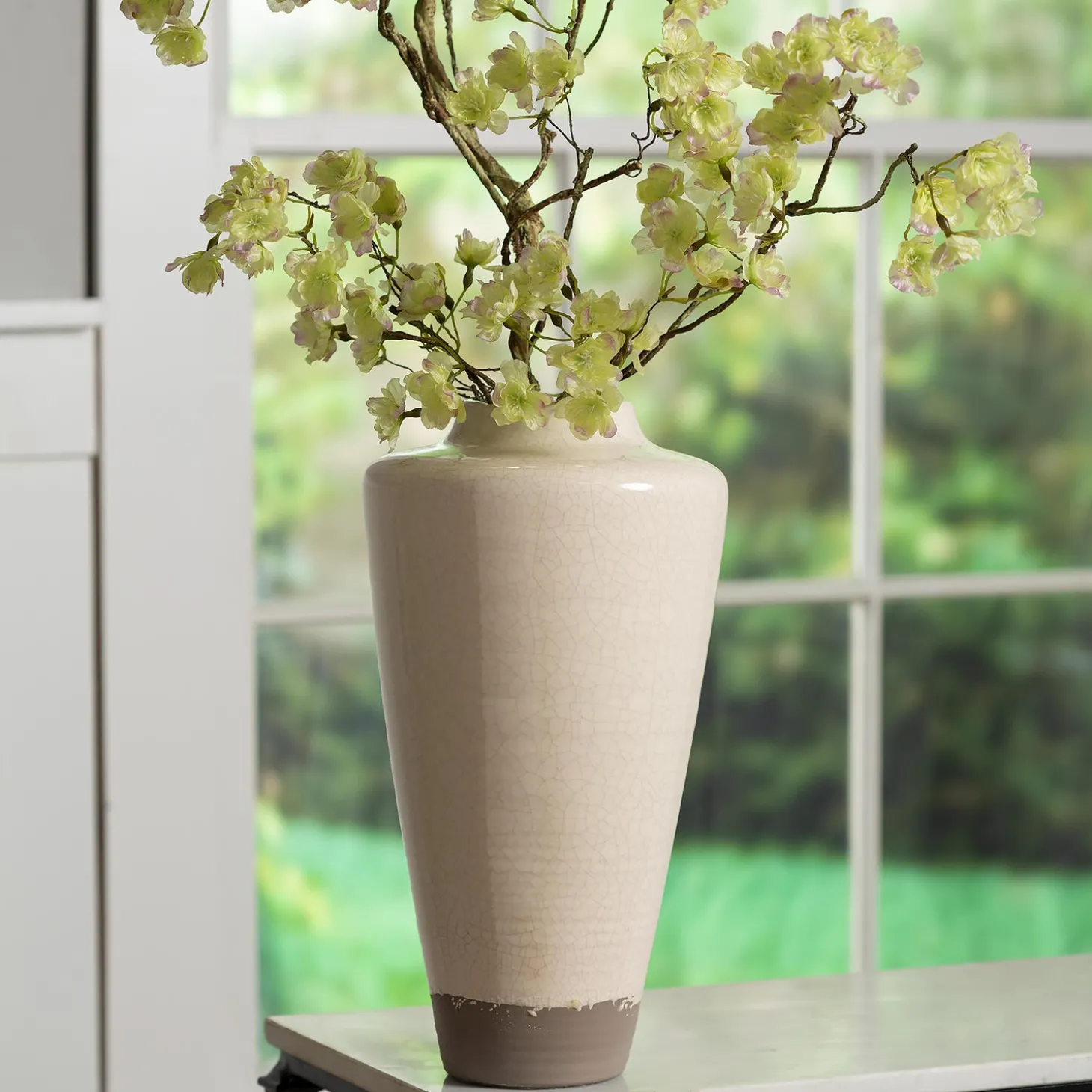 Planters & Vases>Plow & Hearth Handmade Crackle Tall Clay Alexandria Vase Eggshell