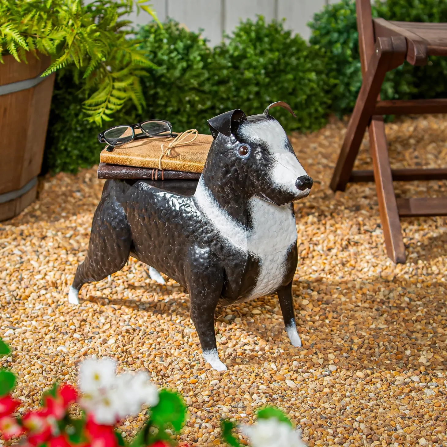 Accent Tables | Outdoor Side Tables>Plow & Hearth Handmade Metal Border Collie Table