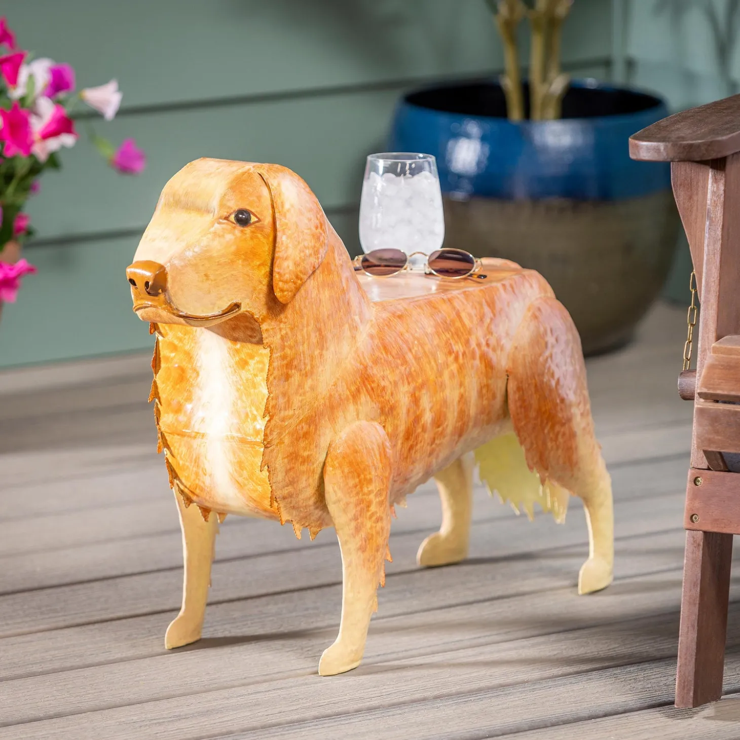 Accent Tables | Outdoor Side Tables>Plow & Hearth Handmade Metal Golden Retriever Table