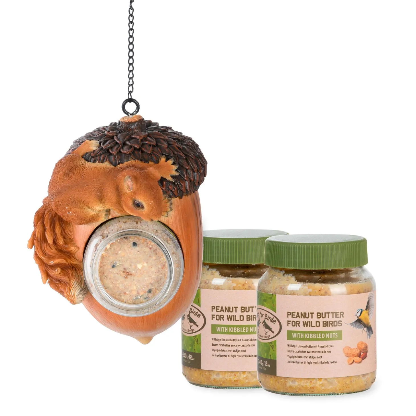 Bird Feeders>Plow & Hearth Hanging Acorn Peanut Butter Bird Feeder with 2 Jars of Peanut Butter
