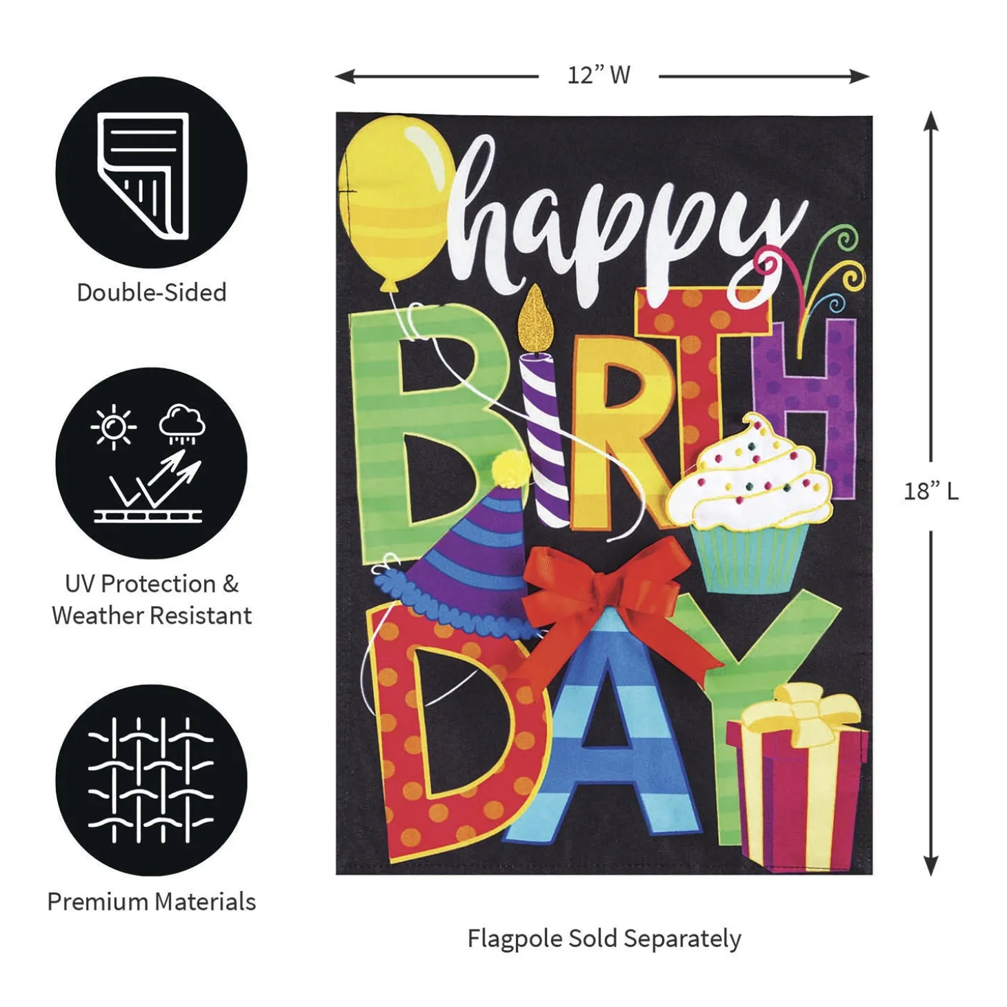 Garden Flags>Plow & Hearth Happy Birthday Garden Linen Flag