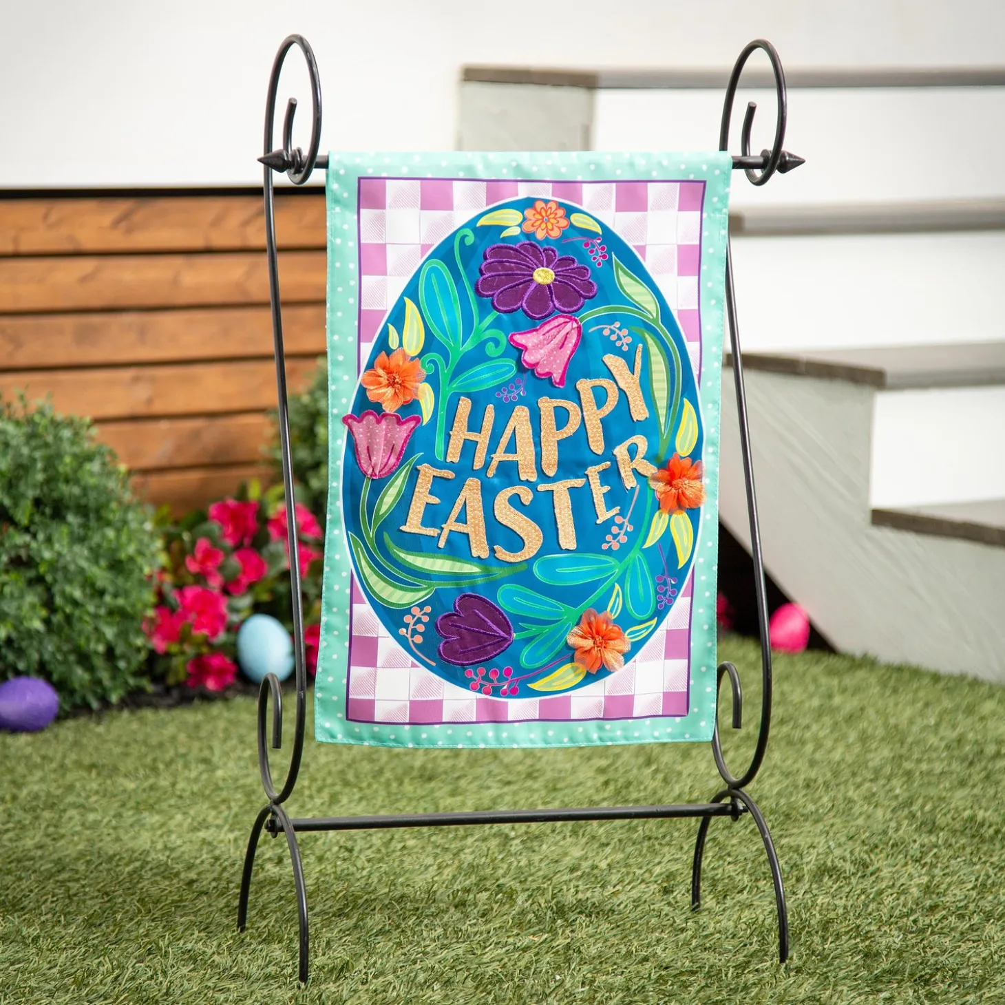 Garden Flags>Plow & Hearth Happy Easter Applique Garden Flag