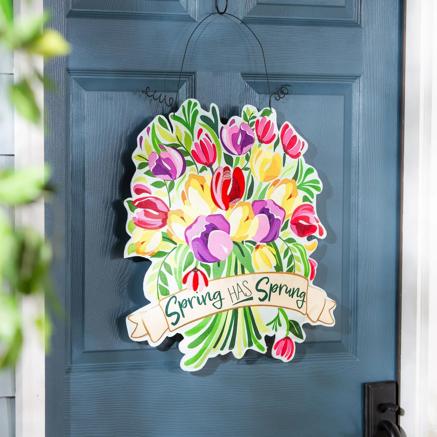 Fabric Door Hangers>Plow & Hearth Happy Valentine's Day Floral Wreath/ Spring has Sprung Double Sided Estate Door Décor
