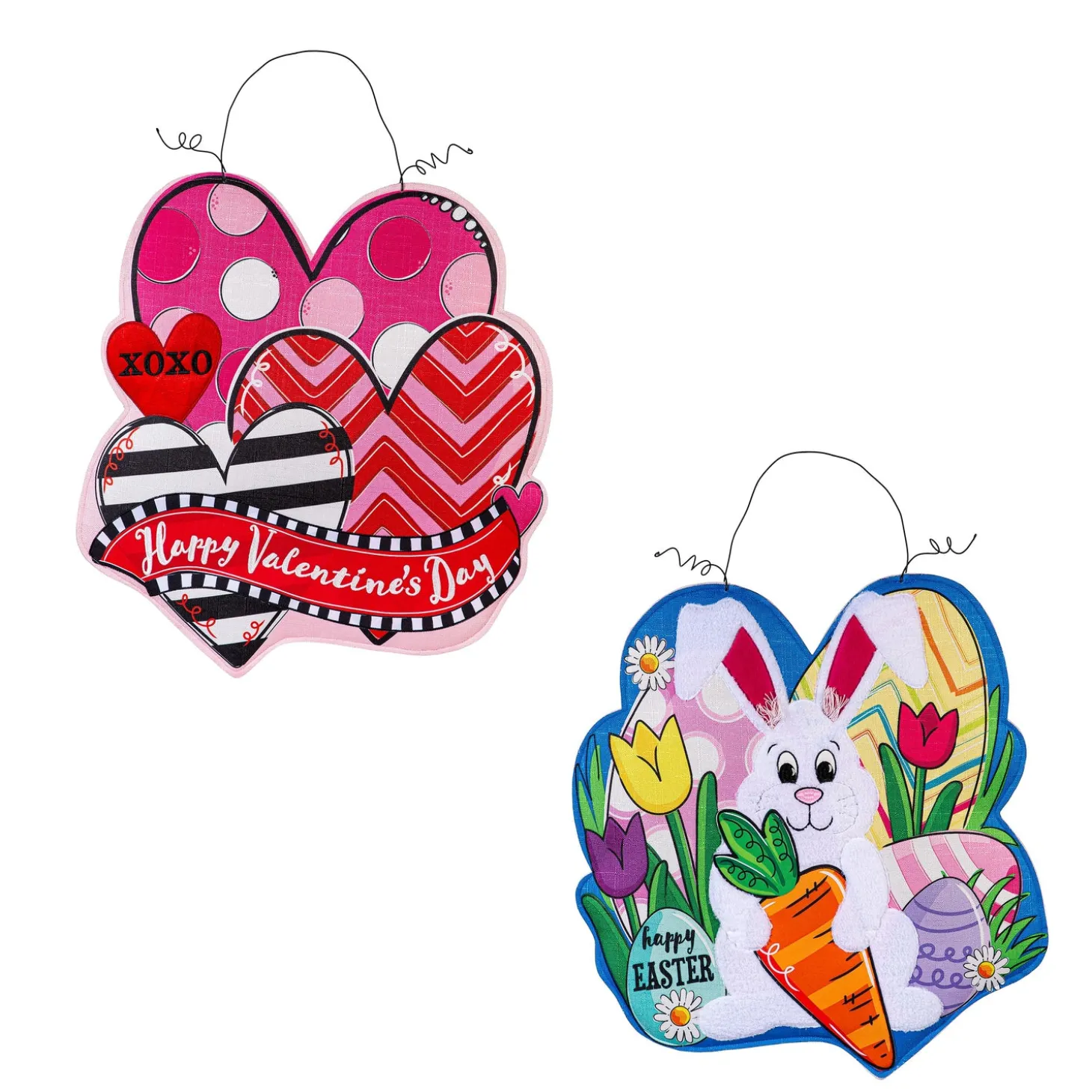 Fabric Door Hangers>Plow & Hearth Happy Valentine's Day Sweethearts/ Happy Easter Bunny Double Sided Estate Door Décor