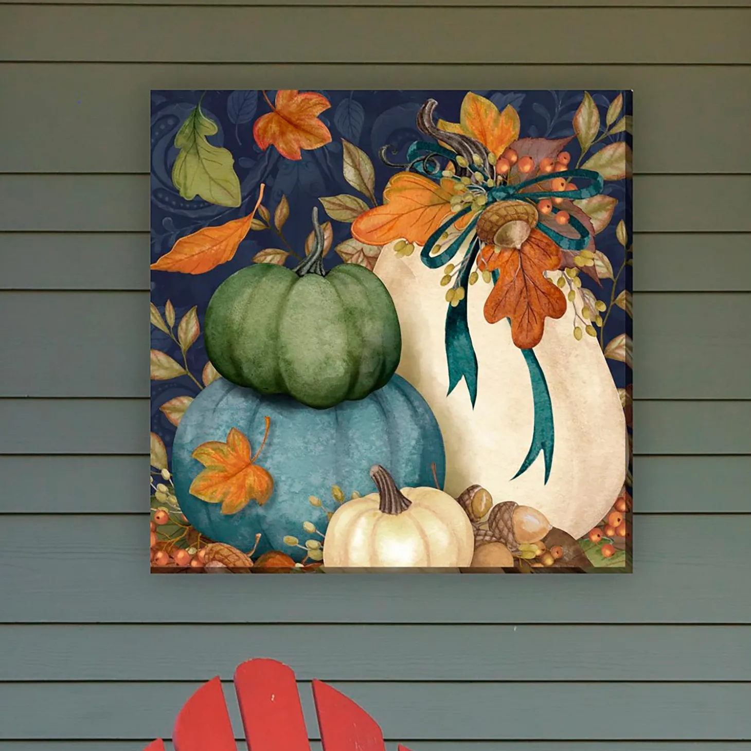 Outdoor Wall Art | Wall Art>Plow & Hearth Harvest Pumpkins Indoor/Outdoor Canvas Wall Art