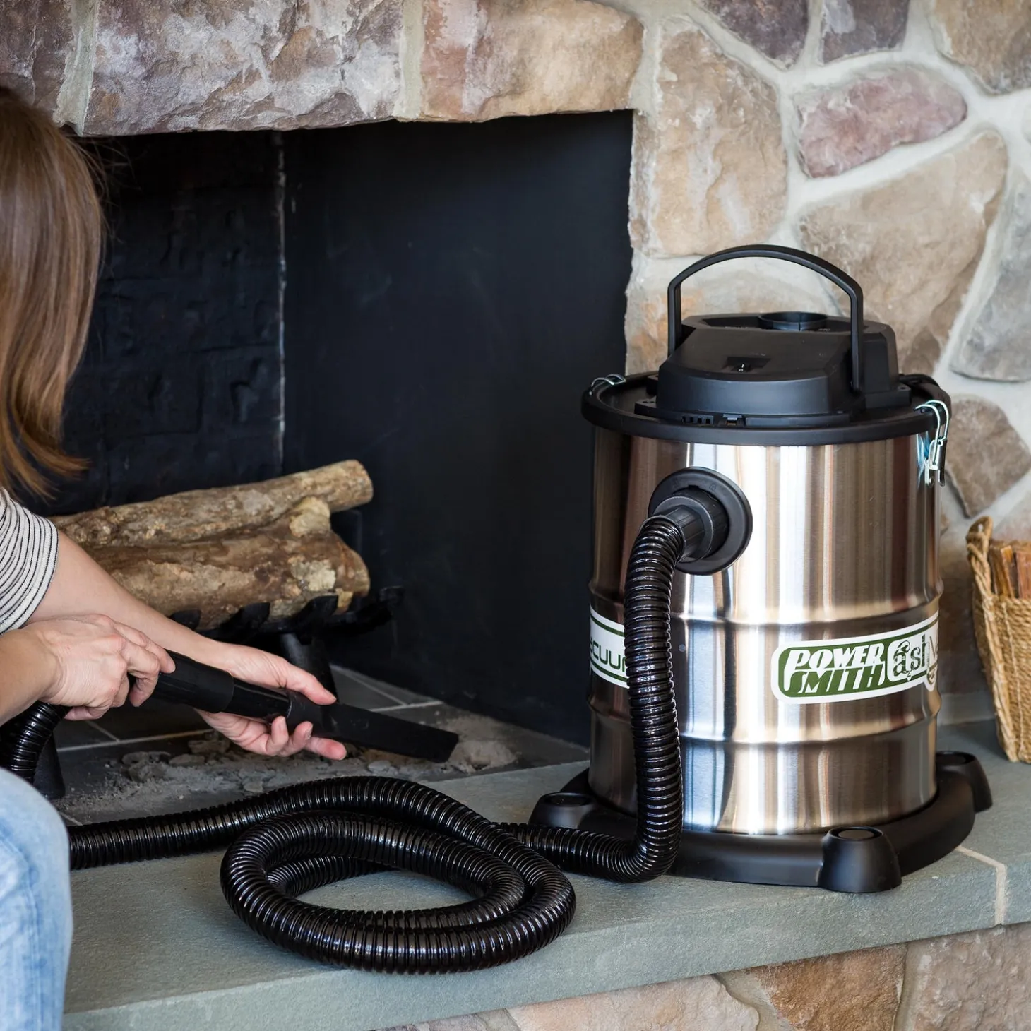 Fireplace Maintenance>Plow & Hearth Heavy-Duty Fireplace Warm Ash Vacuum with Two Filters and Accessory Kit Chrome