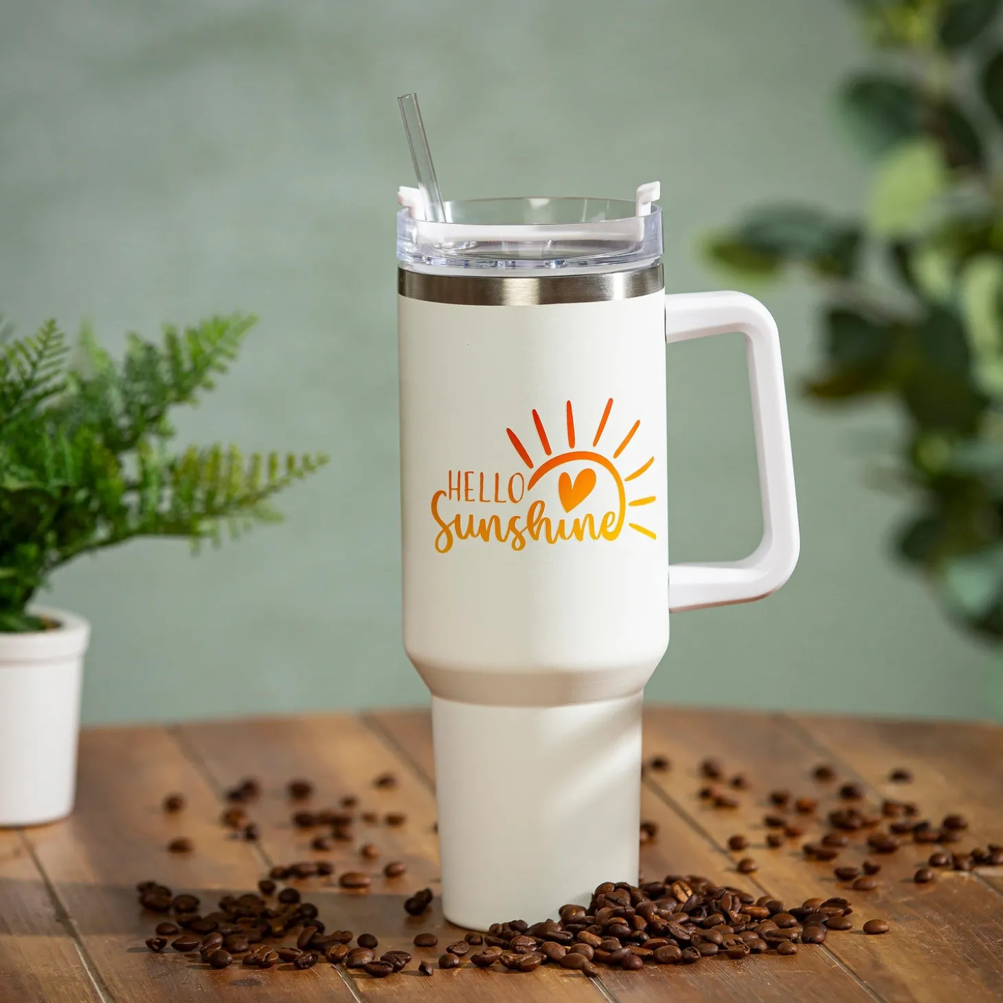 Travel Cups>Plow & Hearth Hello Sunshine Canyon Cup, Double Wall Stainless Steel w/ Straw, 40oz, Gift Box