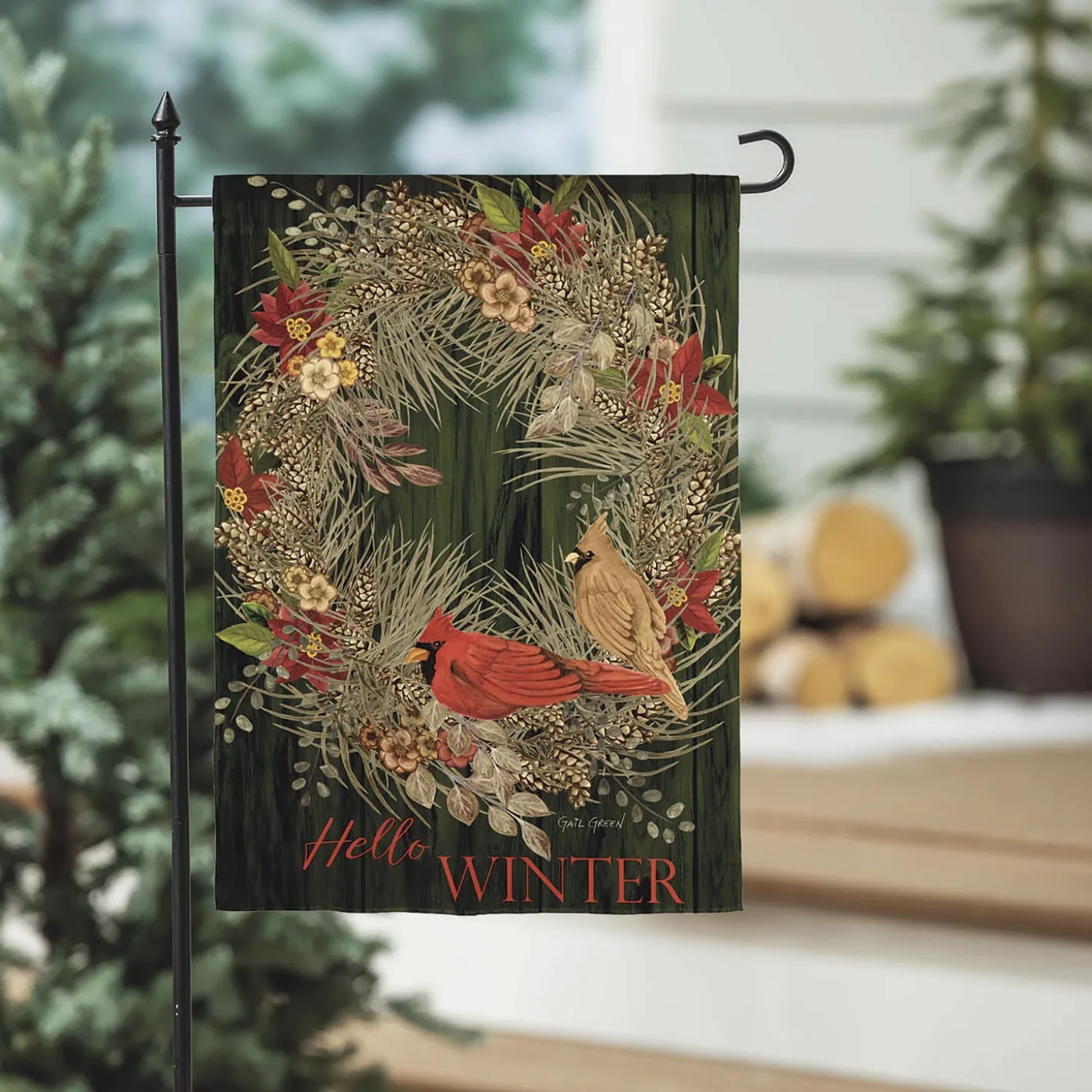 Garden Flags>Plow & Hearth Hello Winter Moire Garden Flag