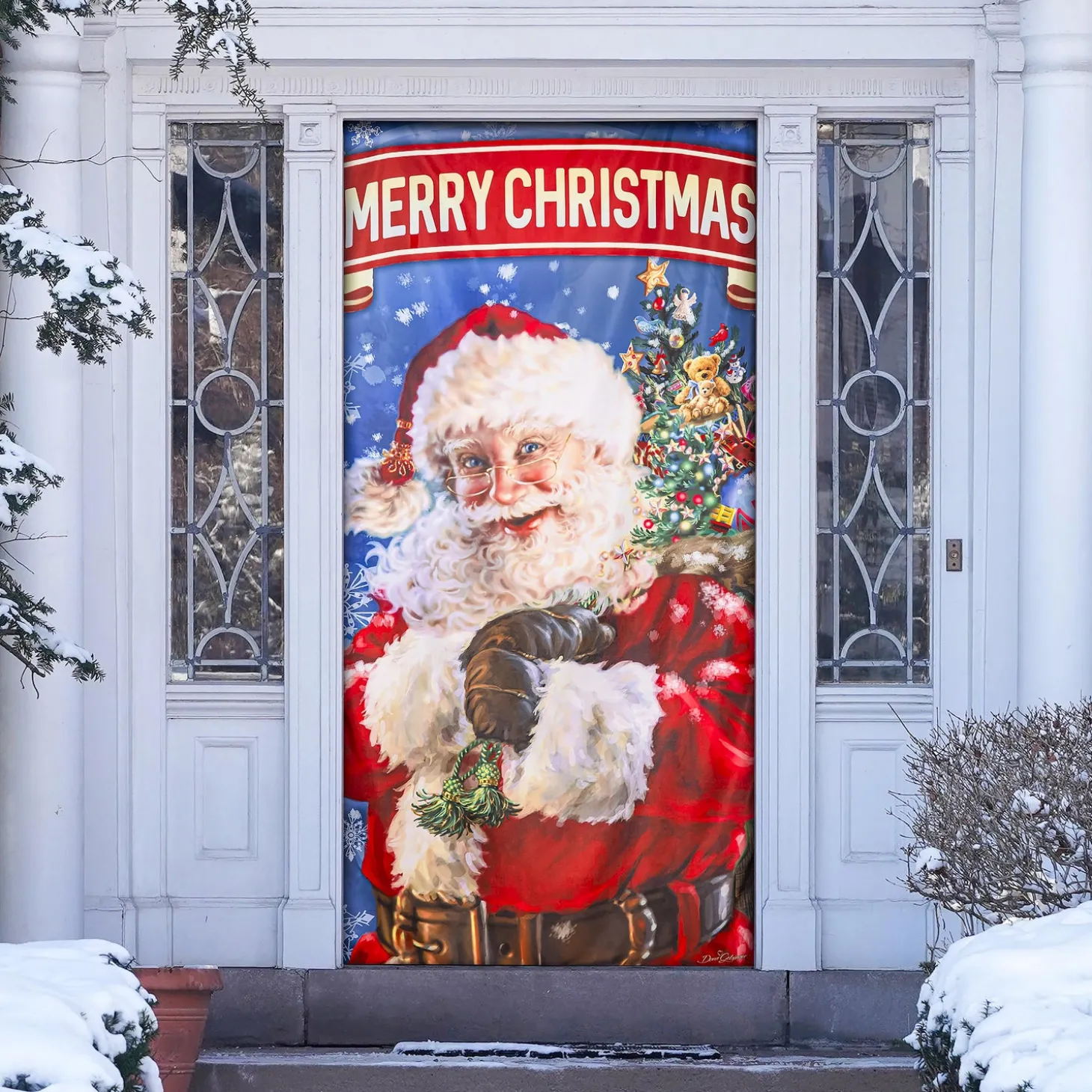 Bunting & Banners>Plow & Hearth Here Comes Santa Premium Door Cover