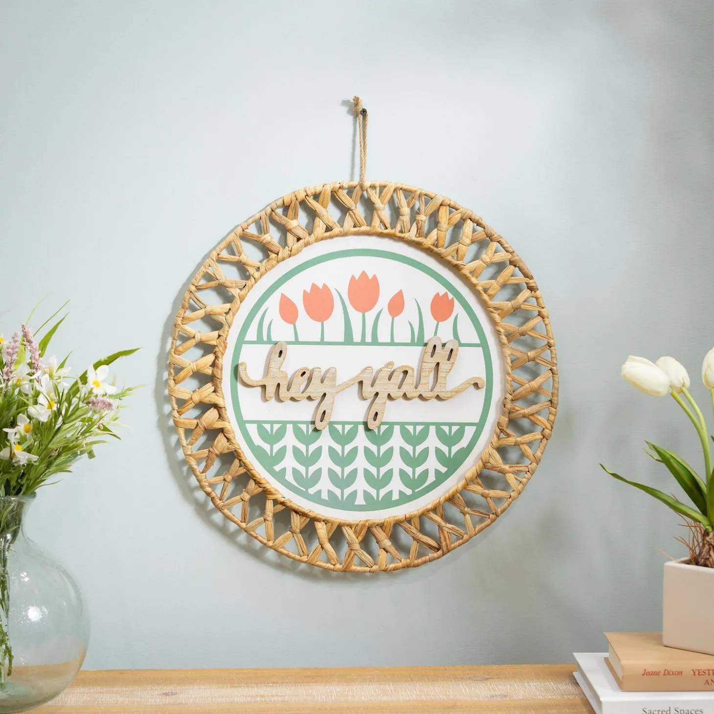 Wall Art>Plow & Hearth Hey Yall" Round Wall Décor, 18"