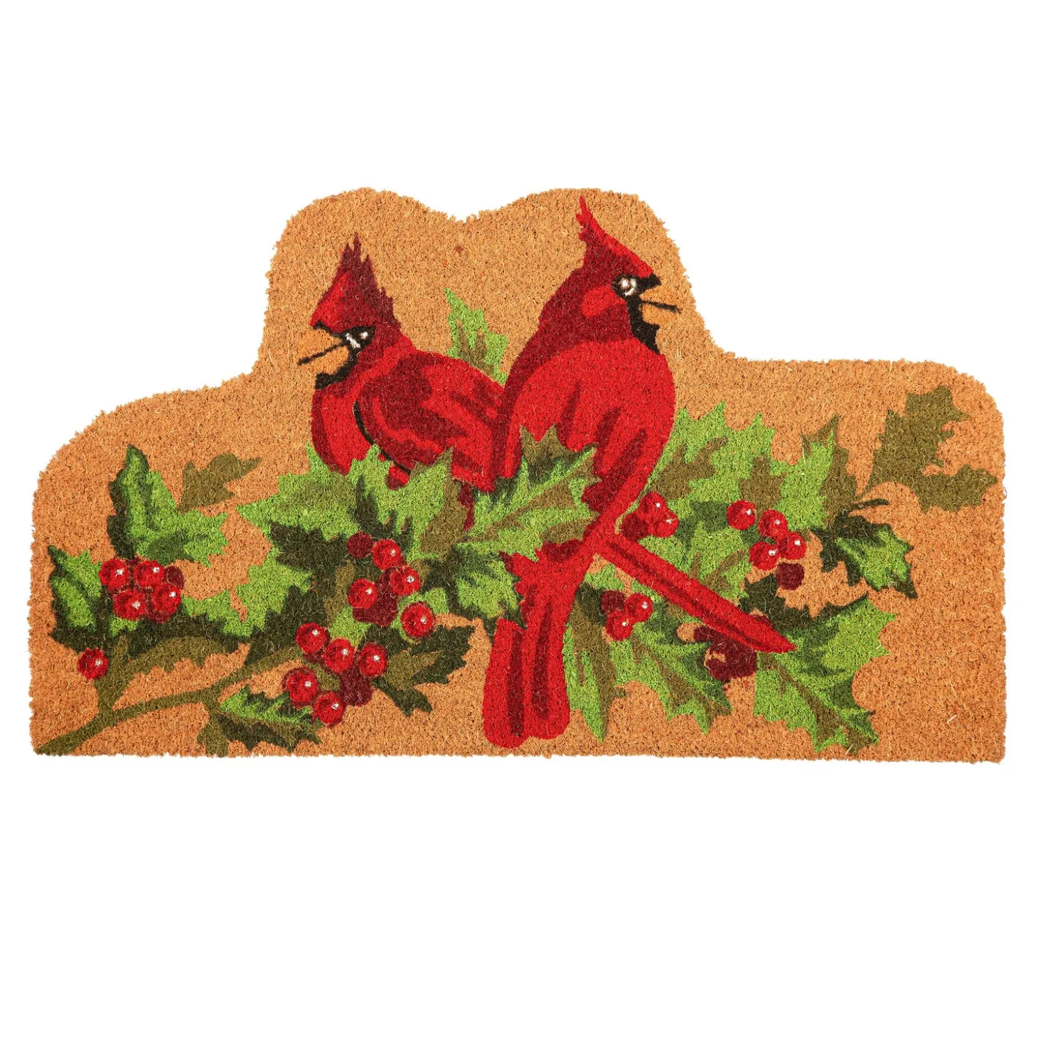 Coir Mats>Plow & Hearth Holiday Cardinals Shaped Coir Mat