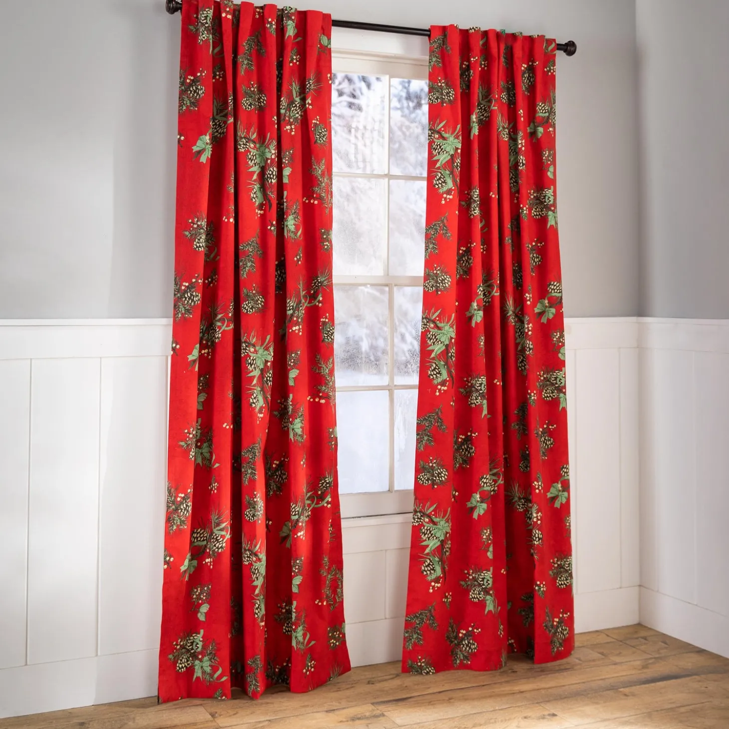 Curtain Panels>Plow & Hearth Holiday Peaceful Pine Curtains, 84"L Pair Double Width