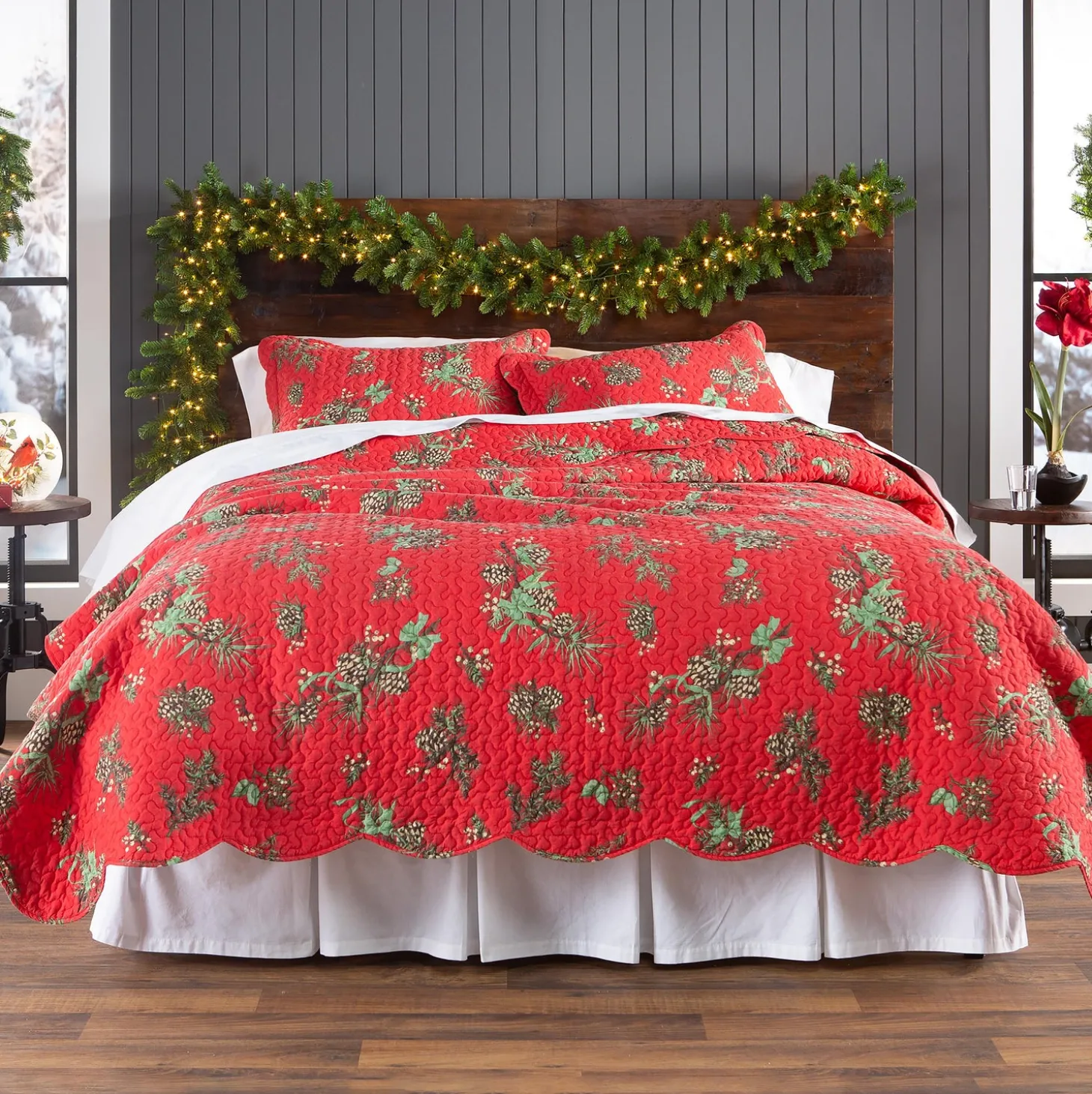 Quilts & Bedspreads>Plow & Hearth Holiday Peaceful Pine Quilted Bedding Set, Full/Queen Set