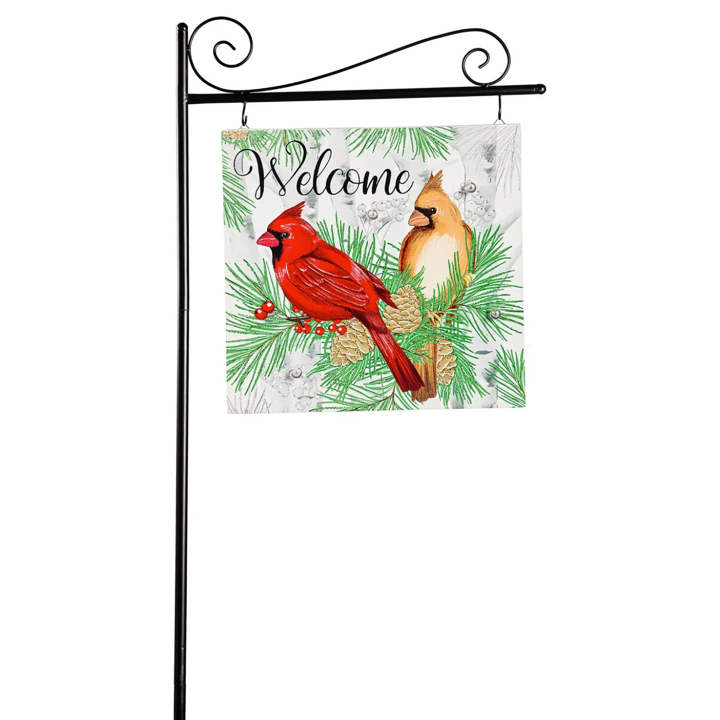 Garden Stakes | Solar Accents>Plow & Hearth Holiday Poinsettia Garden Stake, Solar Sign-sational Greeter Stake, Winter Cardinal Couple, 55"H