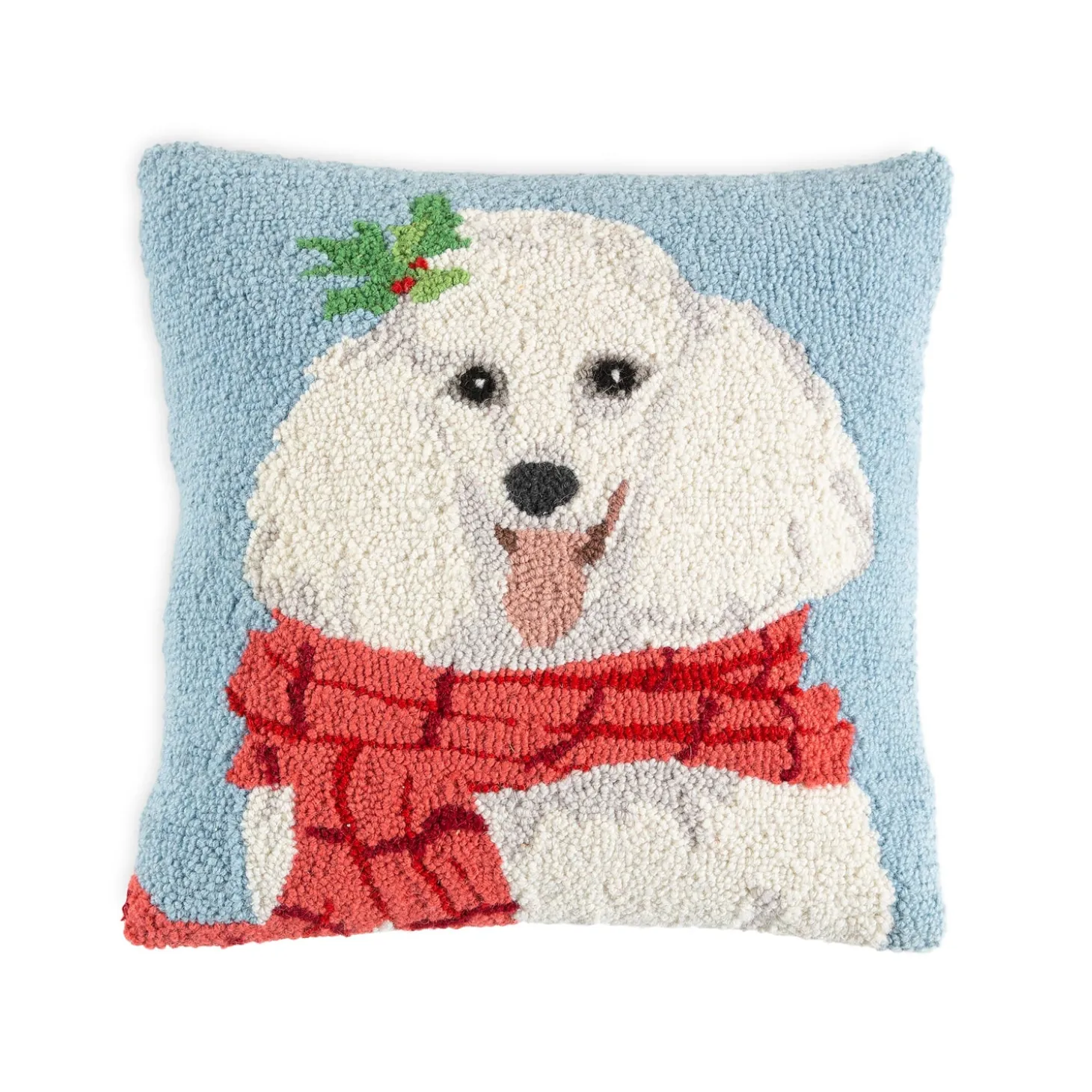 Outdoor Throw Pillows | Decorative Pillows>Plow & Hearth Holiday Poodle with Knit Scarf Hand-Hooked Wool Throw Pillow