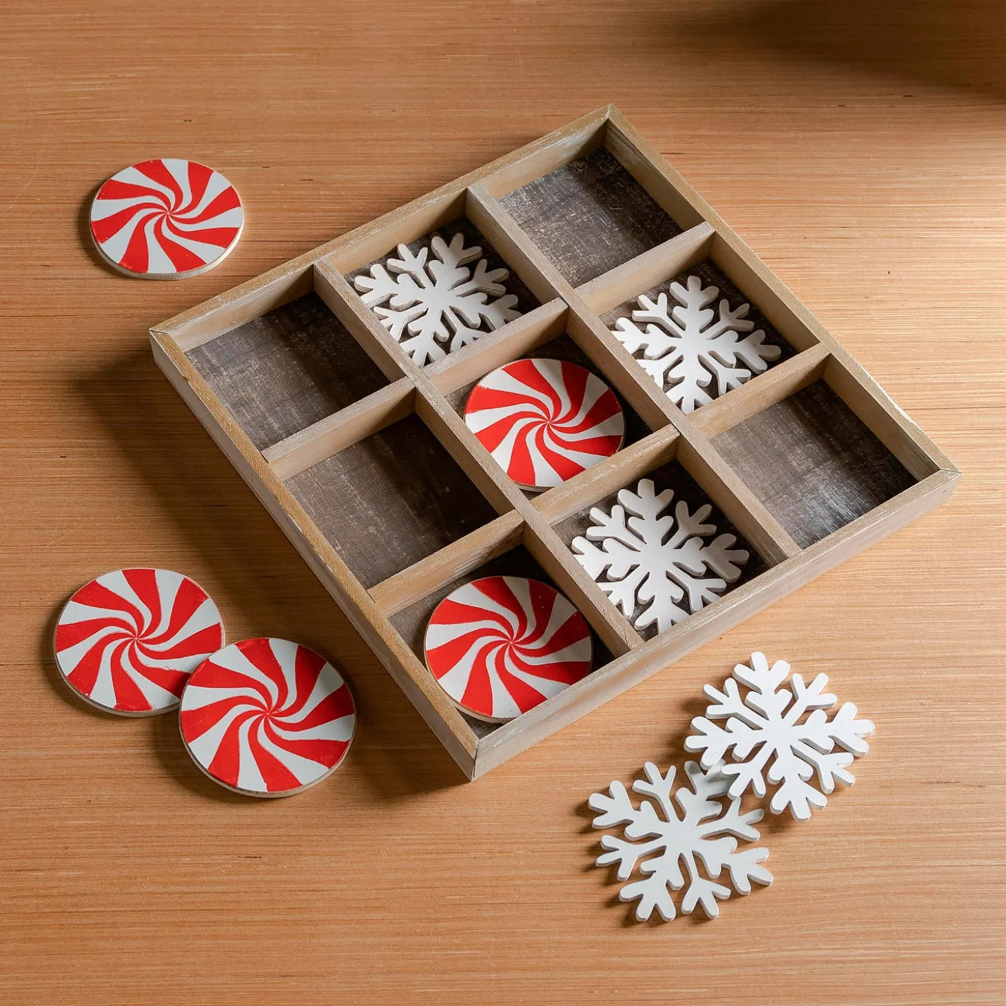 Decorative Accents>Plow & Hearth Holiday Wooden Tic-Tac-Toe