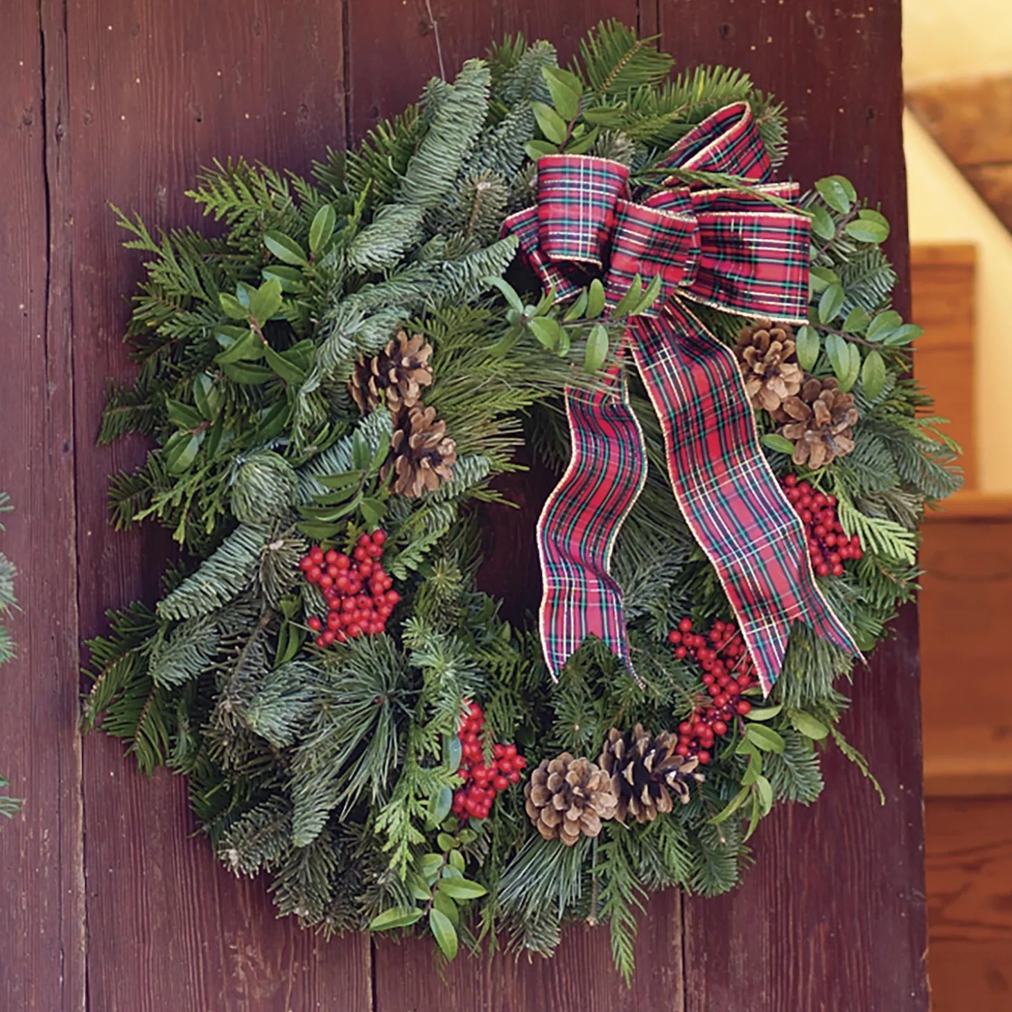 Wreaths>Plow & Hearth Holiday Woodland Evergreens 24"Wreath With Bow