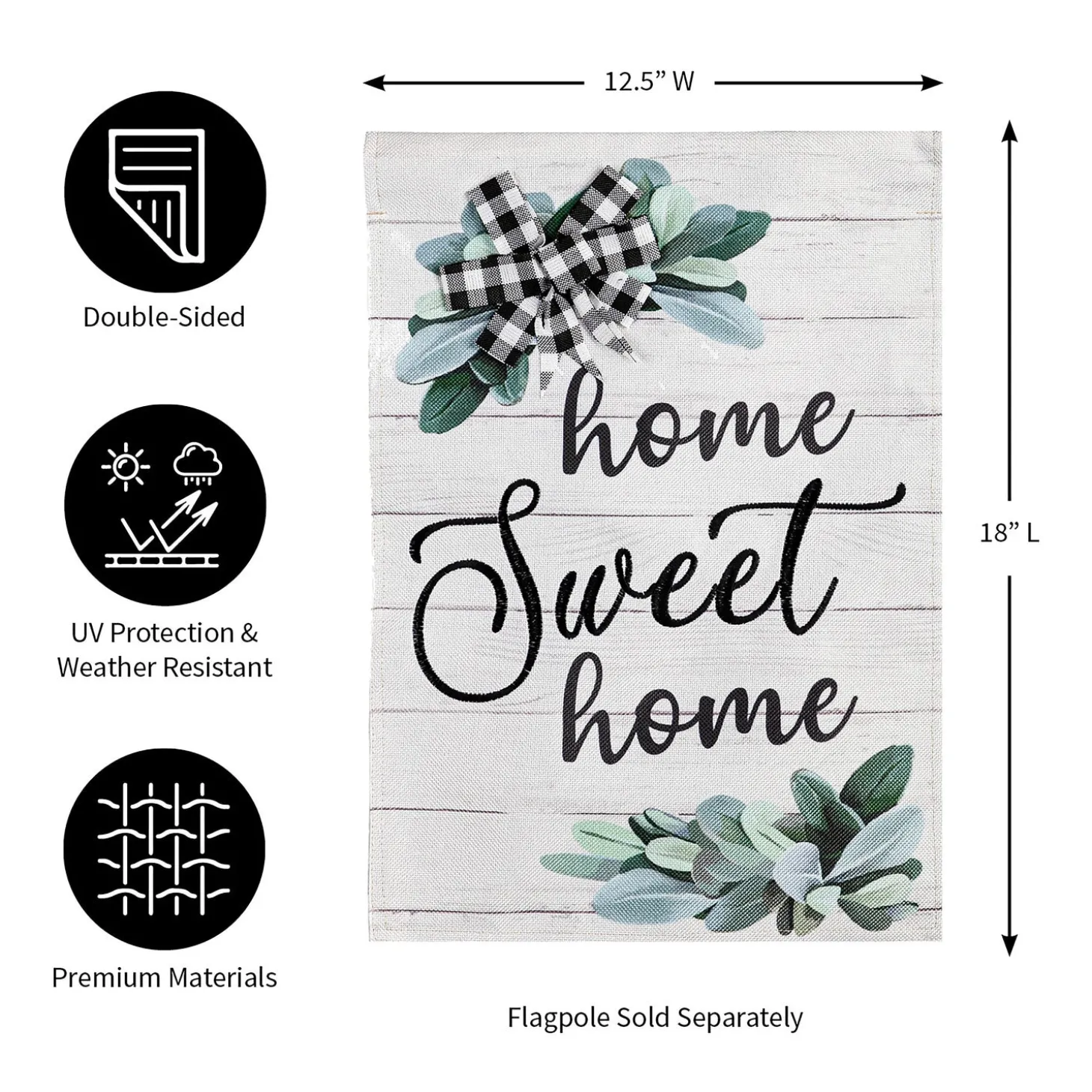 Garden Flags>Plow & Hearth Home Sweet Home Eucalyptus Burlap Garden Flag