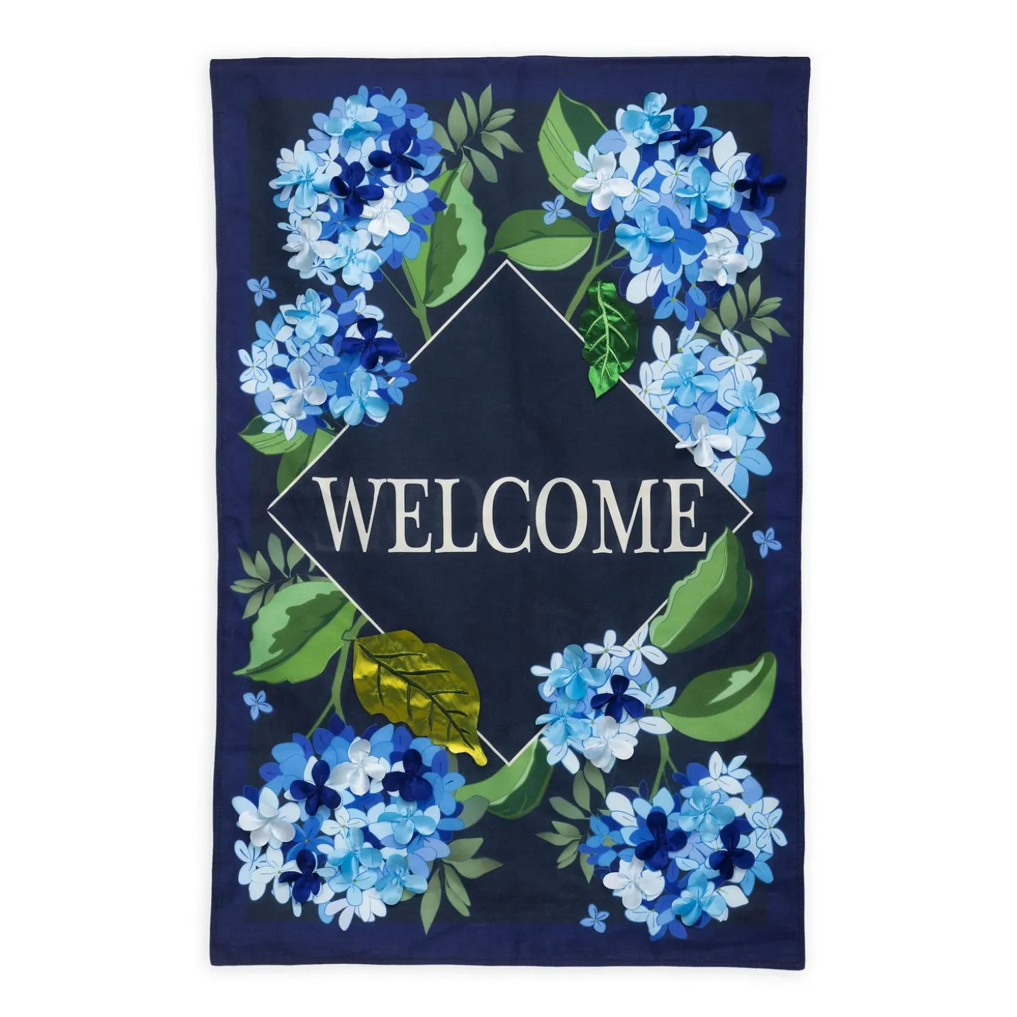 House & Estate Flags>Plow & Hearth Hydrangea Welcome Estate Flag