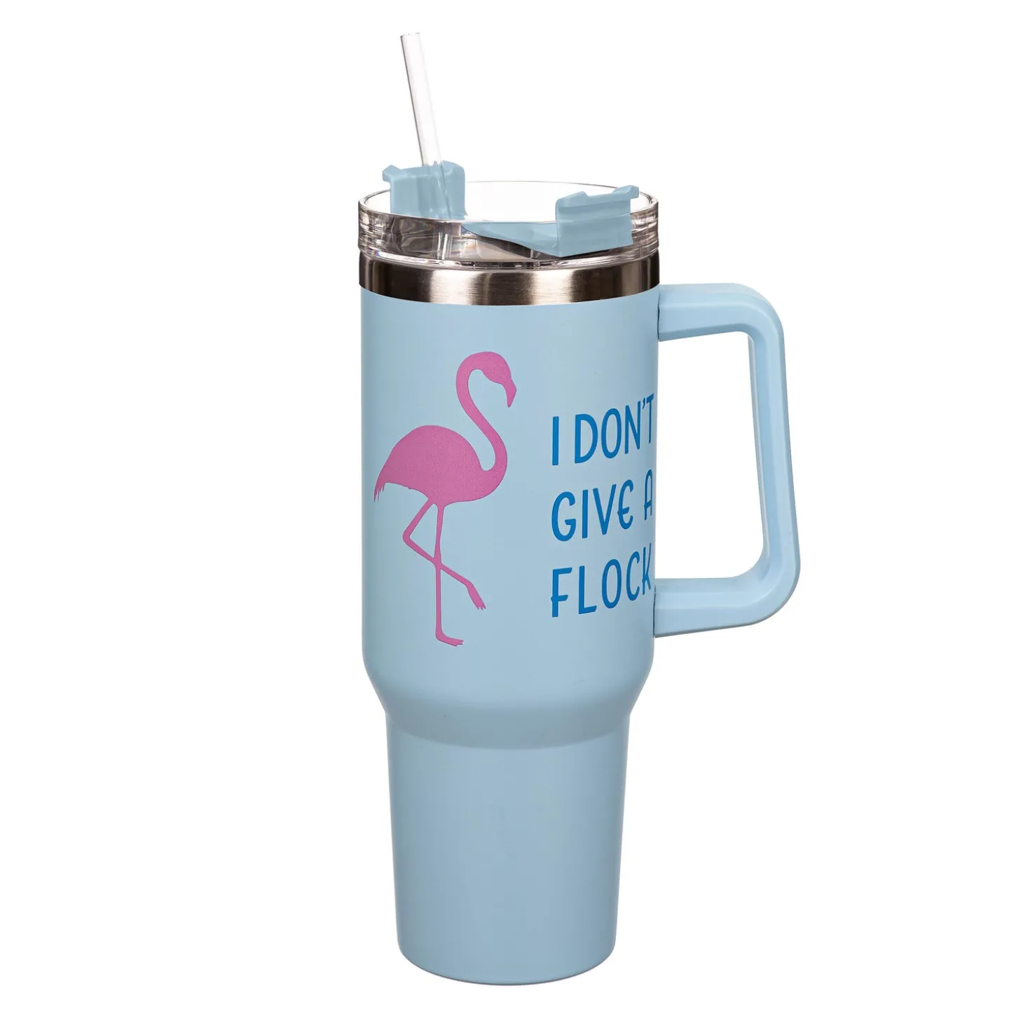 Travel Cups>Plow & Hearth I Don't Give A Flock Flamingo Canyon Cup, Double Wall Stainless Steel w/ Straw, 40oz, Gift Box