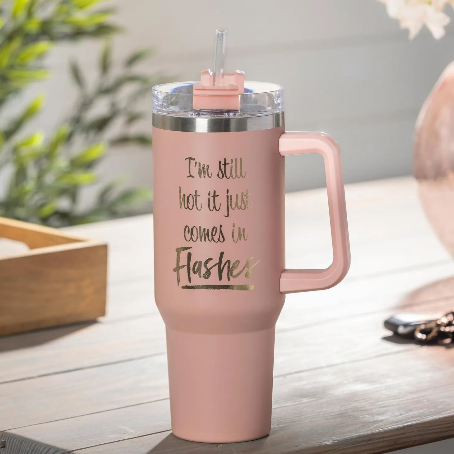 Travel Cups>Plow & Hearth I'm Still Hot Canyon Cup, Double Wall Stainless Steel w/ Straw, 40oz, Gift Box