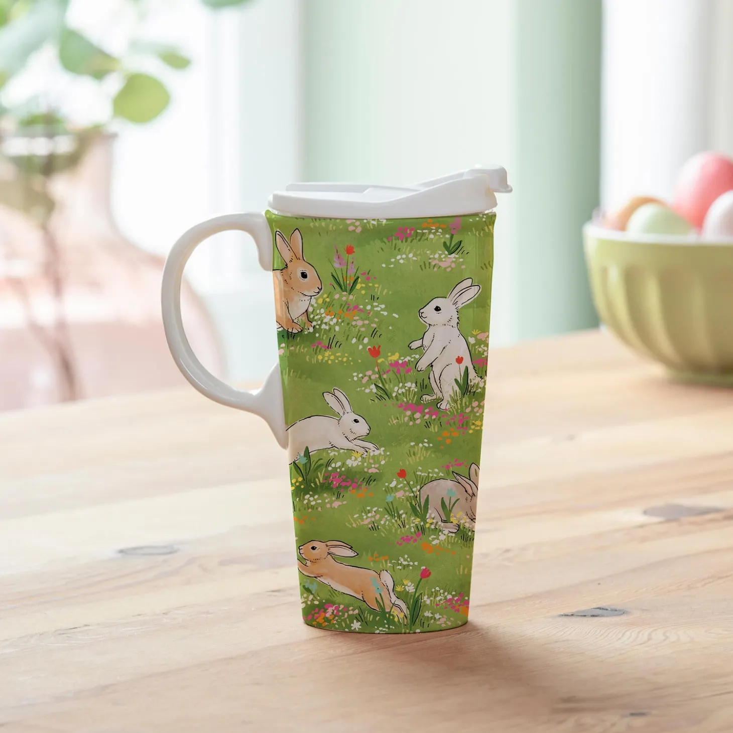 Travel Cups>Plow & Hearth In Bloom Bunny Frolic Ceramic Perfect Cup, 17oz, Gift Box
