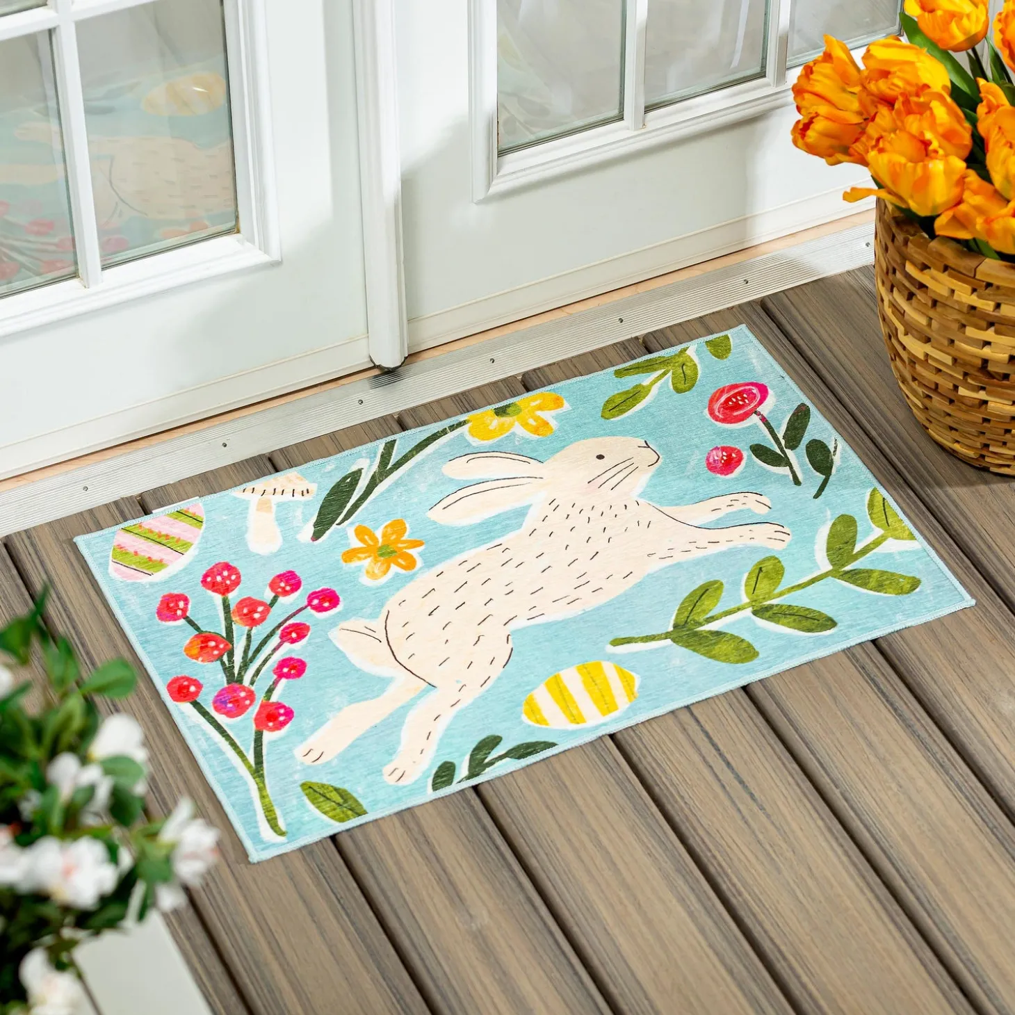 Washable Mats>Plow & Hearth In Bloom Bunny Washable Indoor/Outdoor Mat