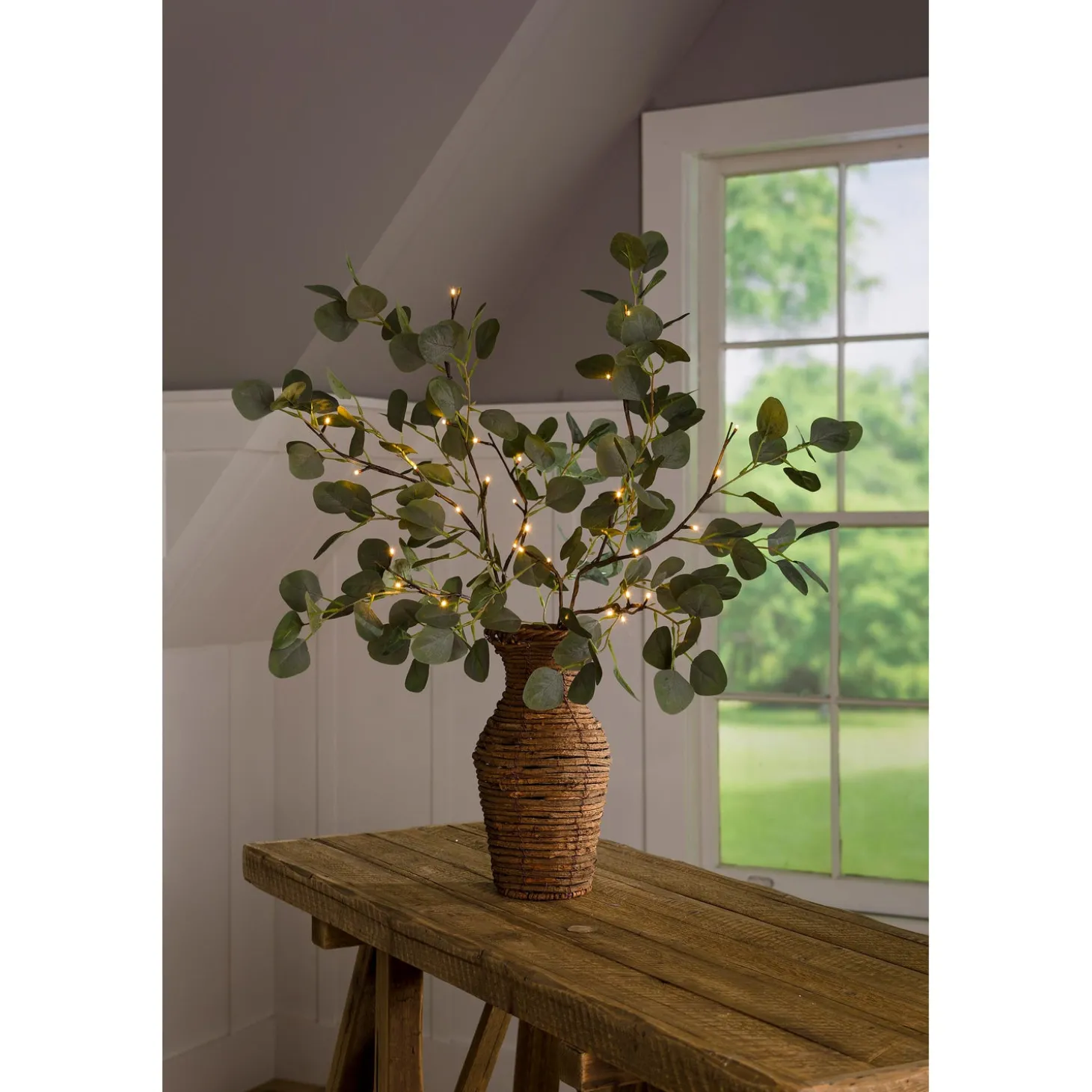 Faux Flowers & Plants | Lighted Trees & Garlands>Plow & Hearth Indoor/Outdoor Battery-Operated Lighted Eucalyptus Branches, Set of 2